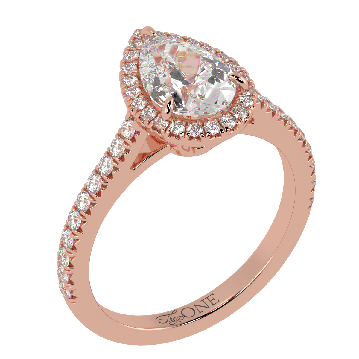 Pear Halo, 3/4 Pavé Band Rose Gold