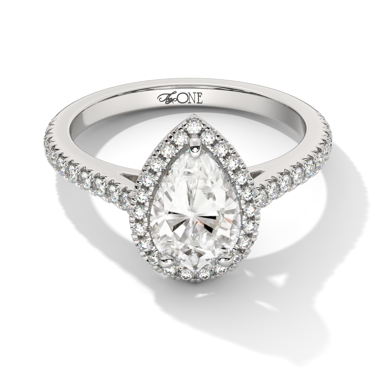 Pear Halo, 3/4 Pavé Band White Gold