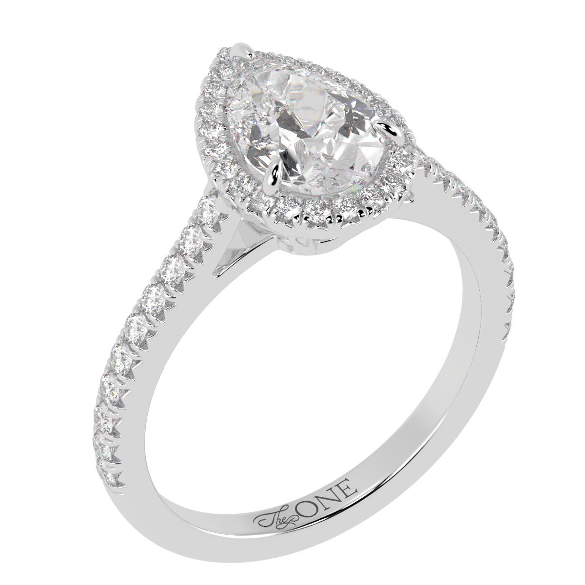 Pear Halo, 3/4 Pavé Band White Gold