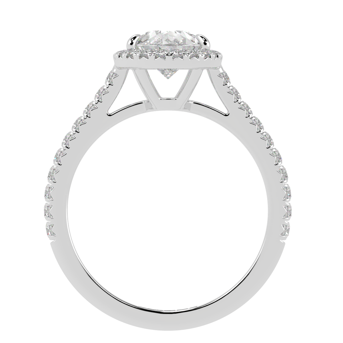 Pear Halo, 3/4 Pavé Band White Gold