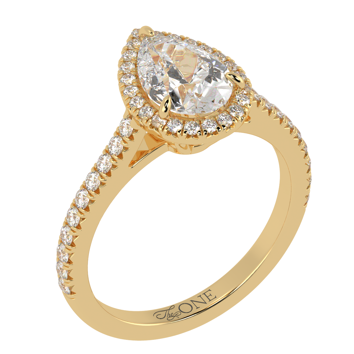Pear Halo, 3/4 Pavé Band Yellow Gold