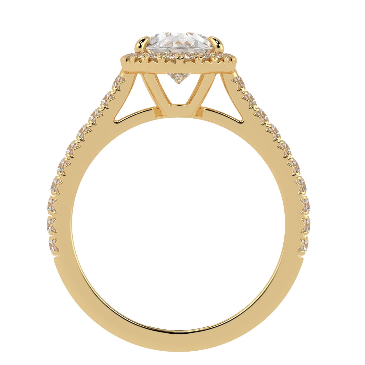 Pear Halo, 3/4 Pavé Band Yellow Gold