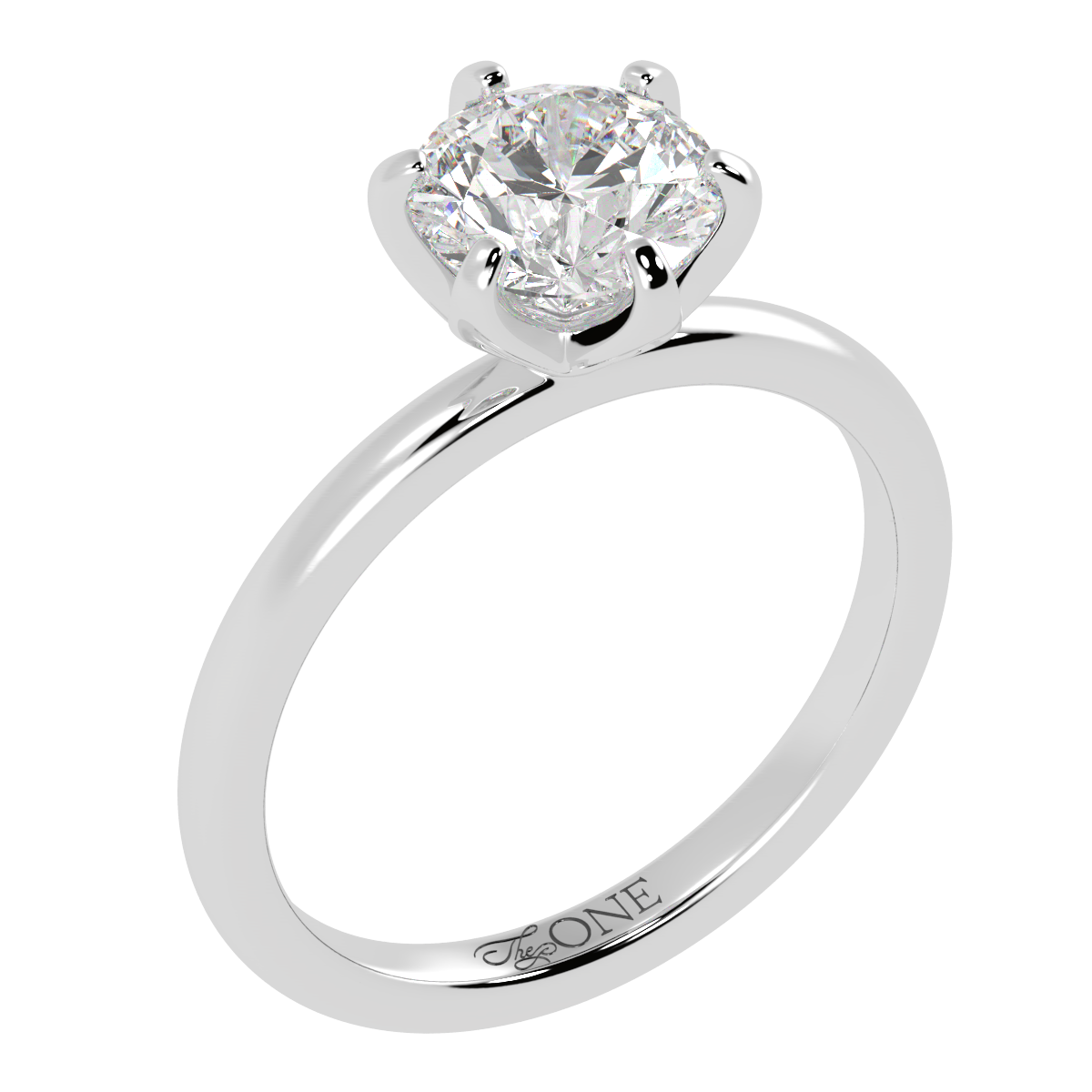 Petal-Set, Round 6-Claw Solitaire Engagement Ring White Gold