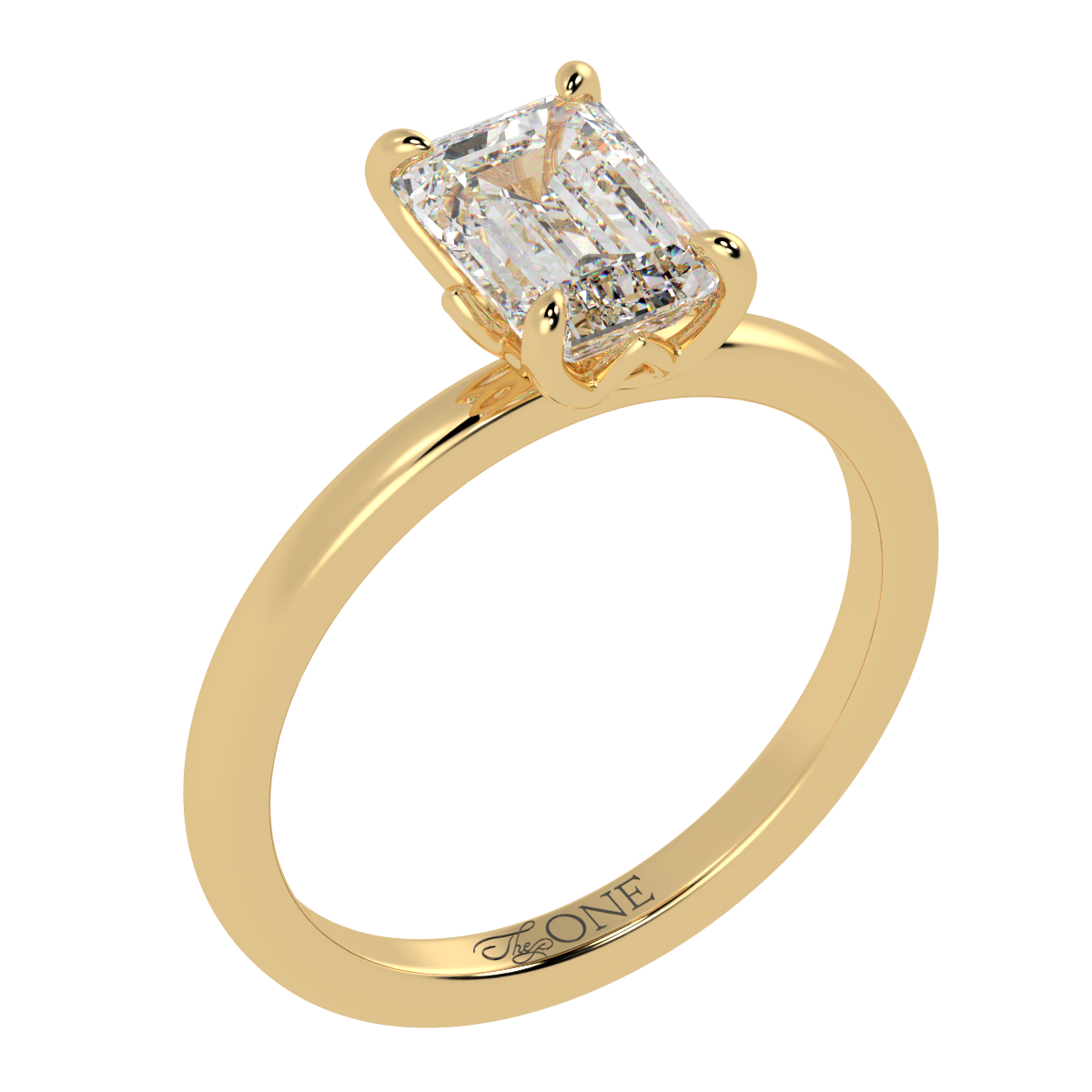 Petal Set Emerald Solitaire Engagement Ring Yellow Gold