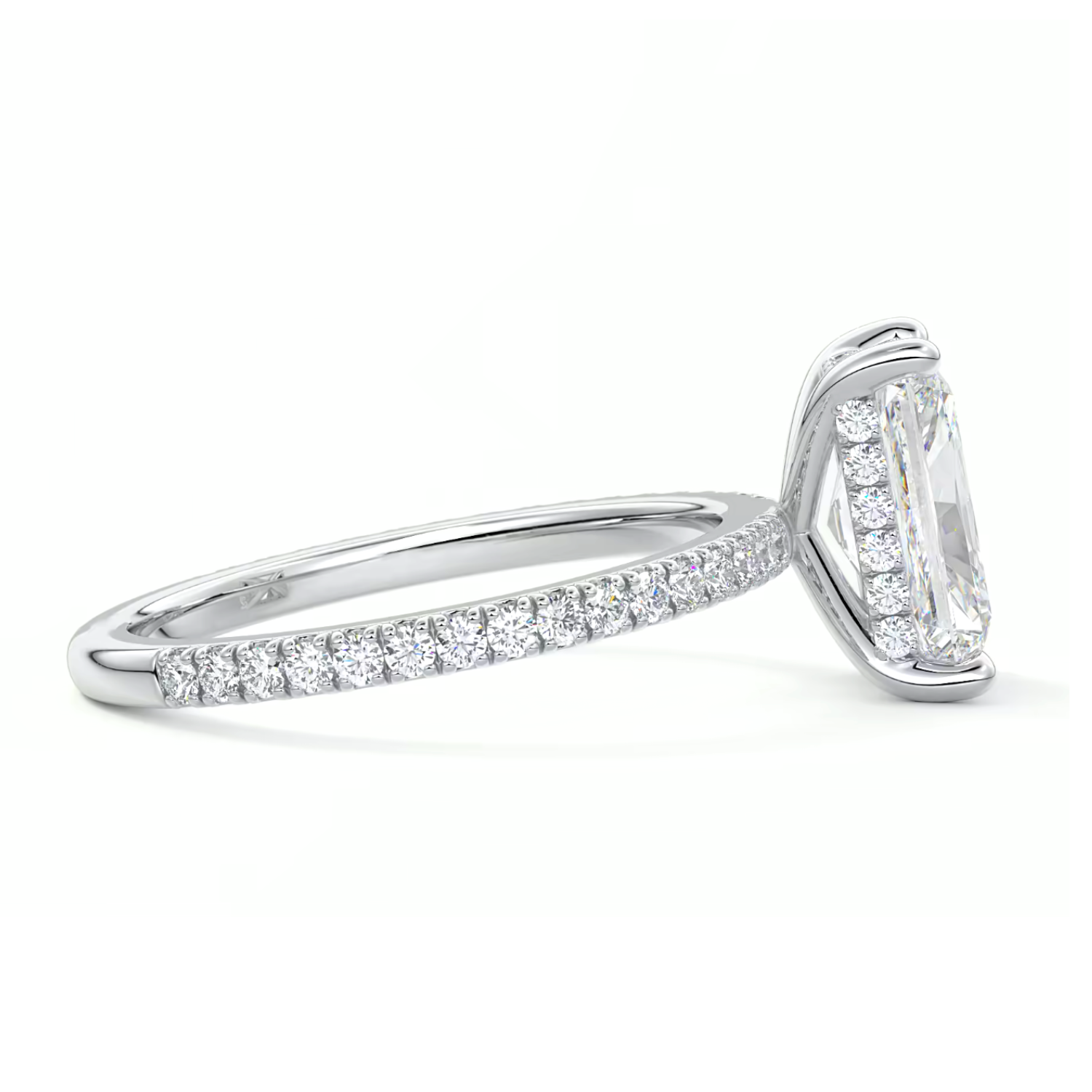 Radiant Cut Diamond on a Pavé Band with a Hidden Halo White Gold