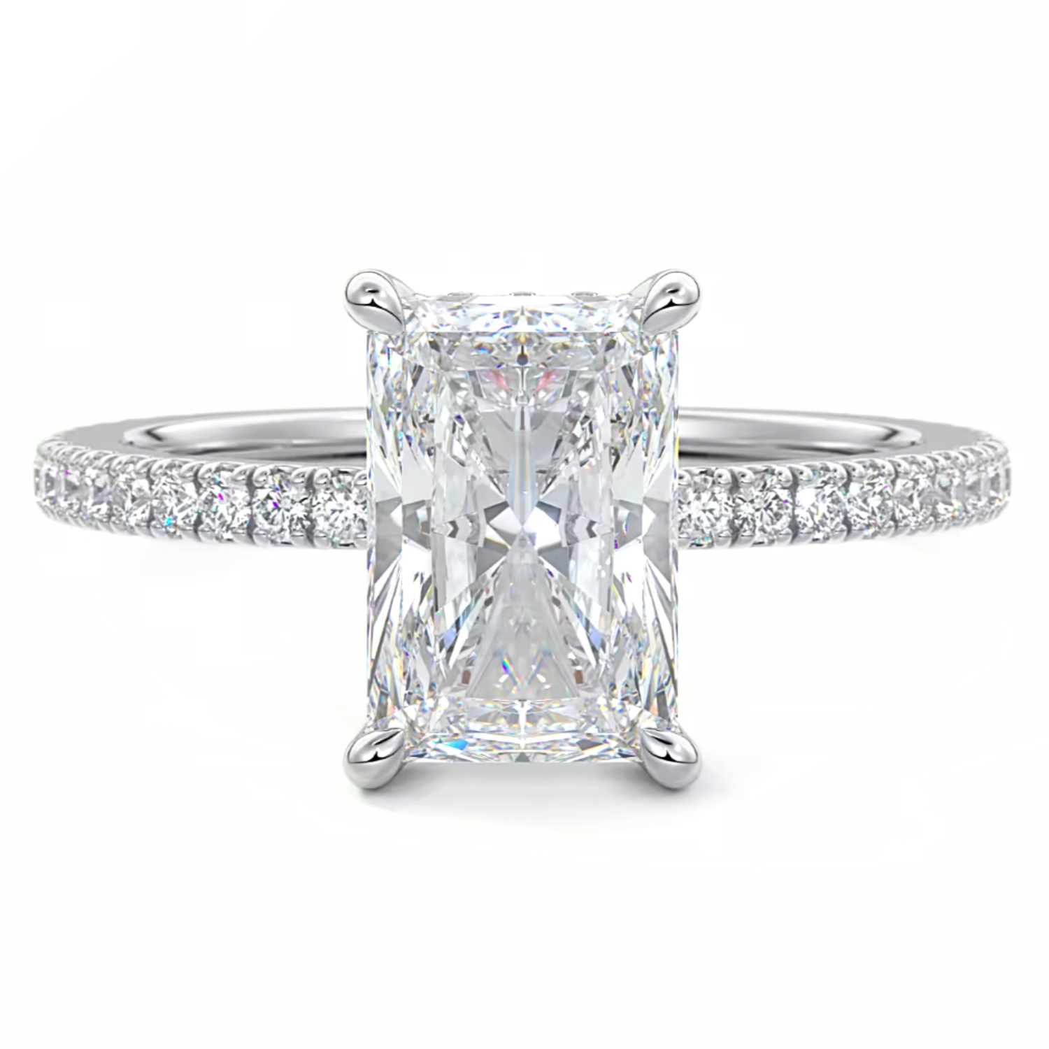 Radiant Cut Diamond on a Pavé Band with a Hidden Halo White Gold