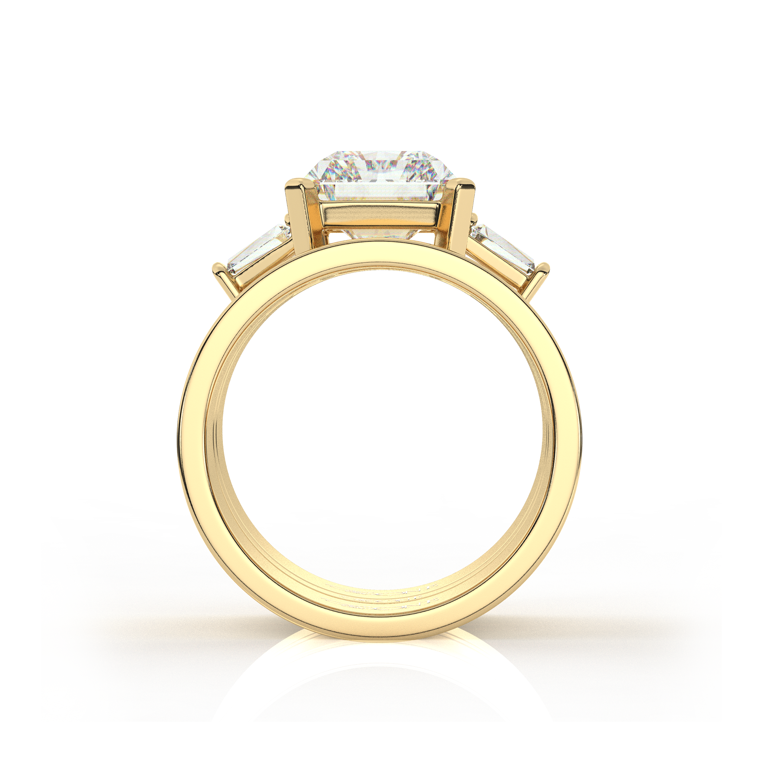Radiant and Baguette Ring Set Yellow Gold