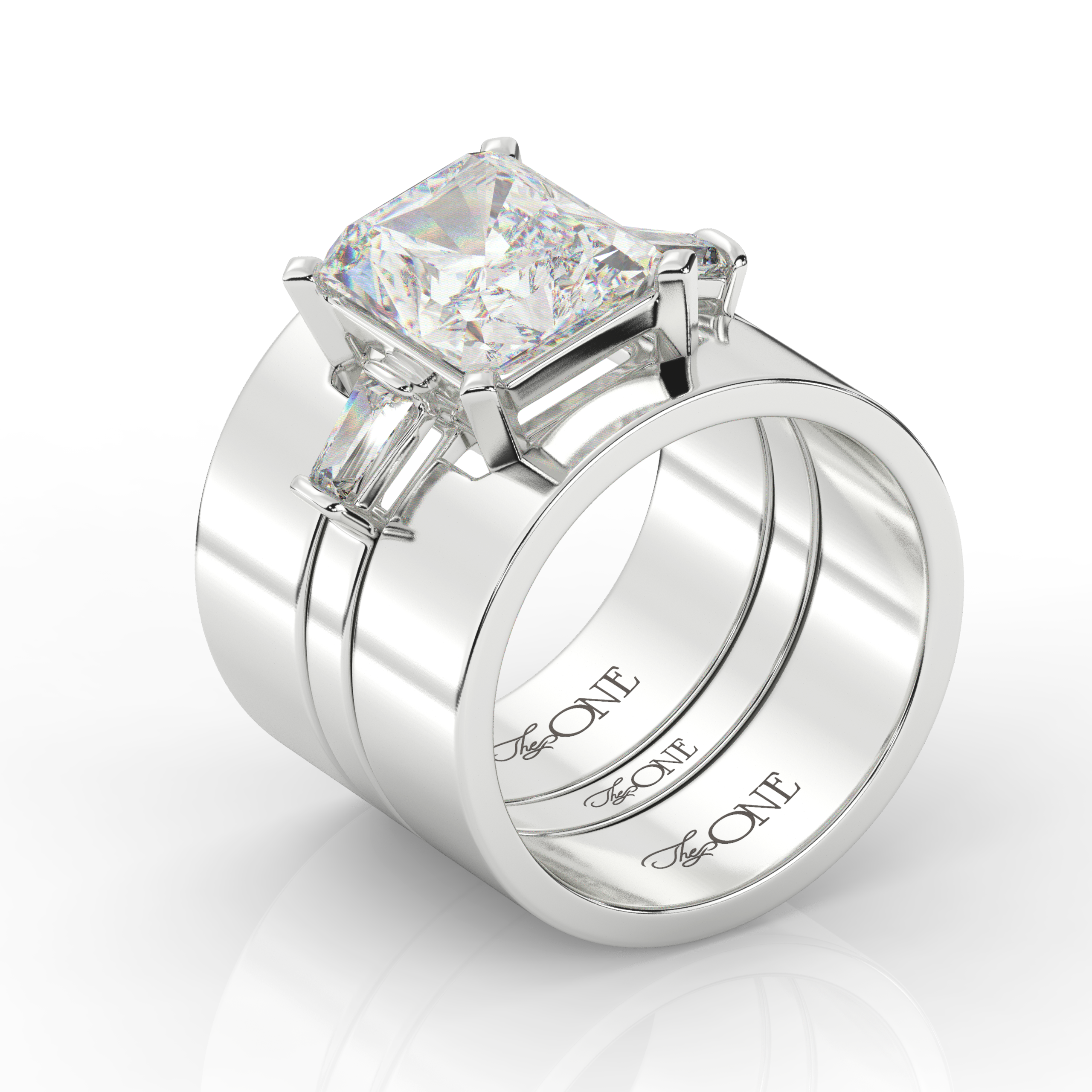 Radiant and Baguette Ring Set Sterling Silver