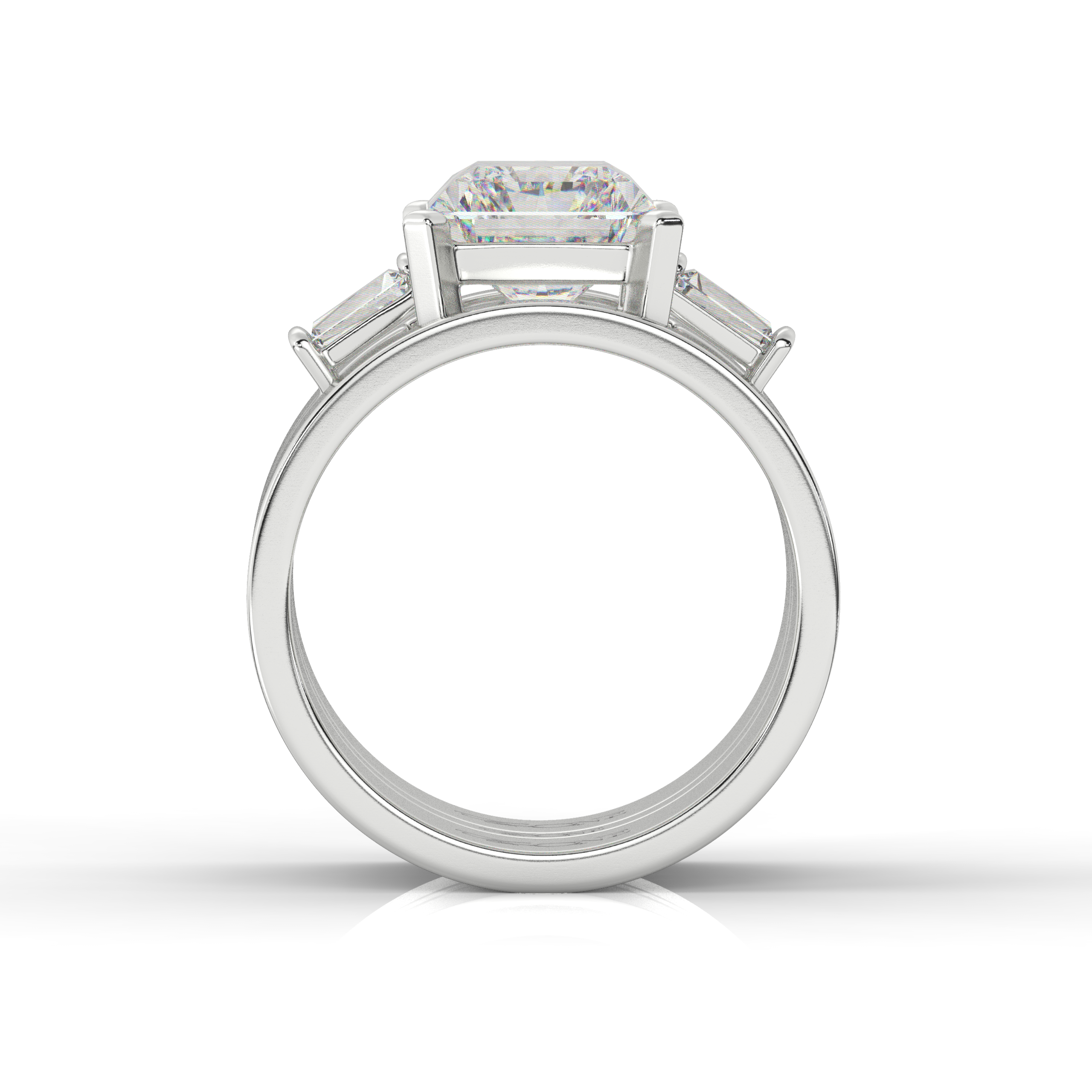 Radiant and Baguette Ring Set Platinum