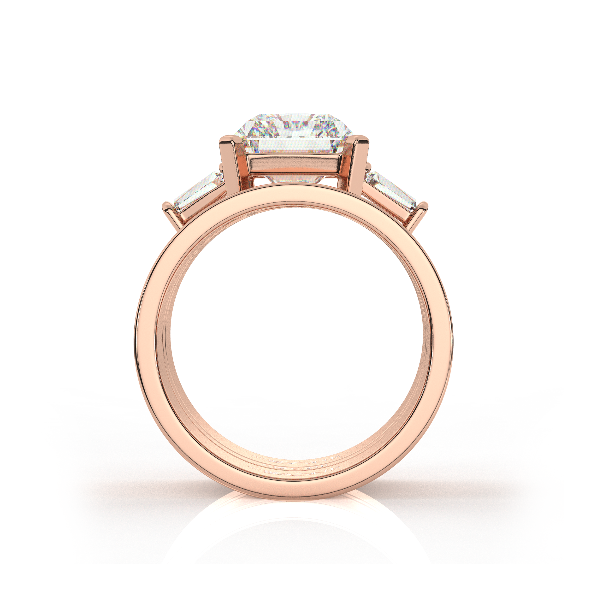 Radiant and Baguette Ring Set Rose Gold