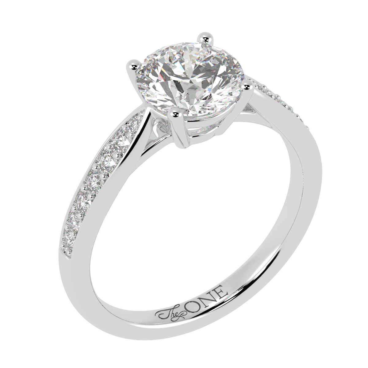 Round, 4-Claw with Tapered Accent Stone Band