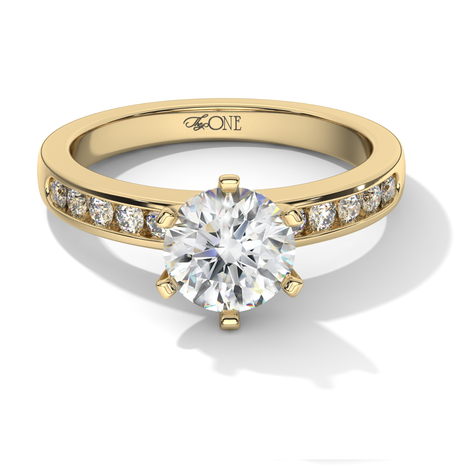 Round 6-Claw Channel Set Engagement Ring Yellow Gold