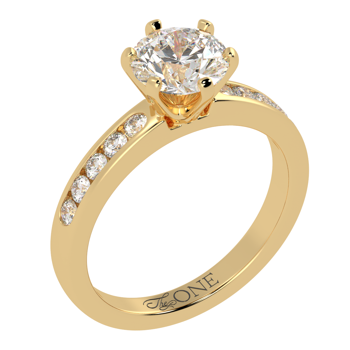 Round 6-Claw Channel Set Engagement Ring Yellow Gold