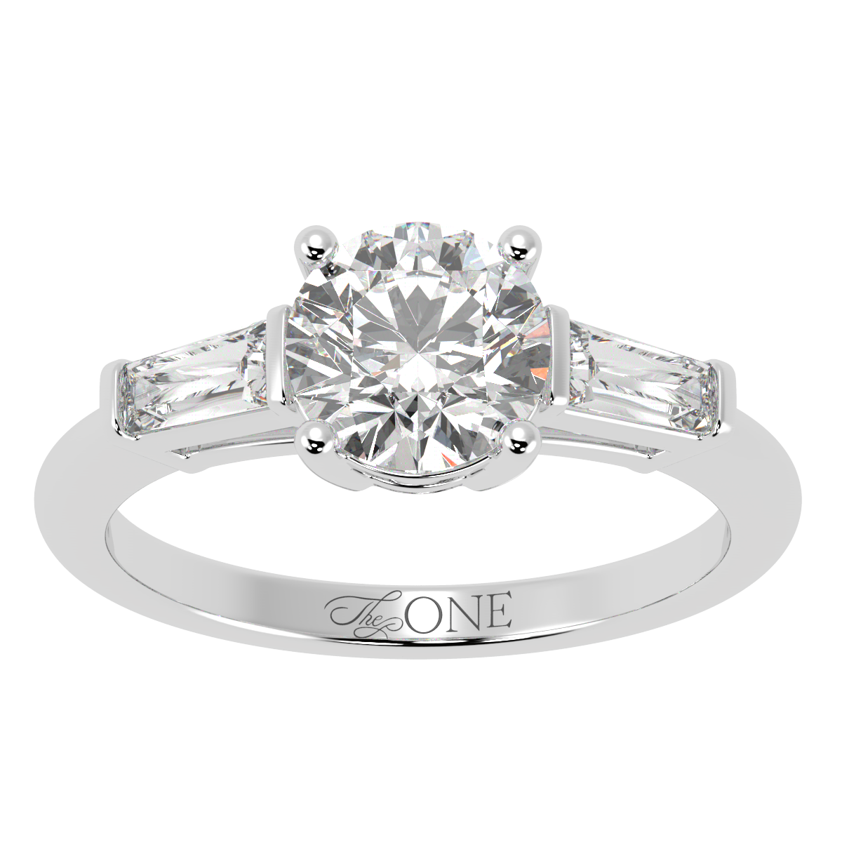 Round & Baguette Trilogy Diamond Engagement Ring