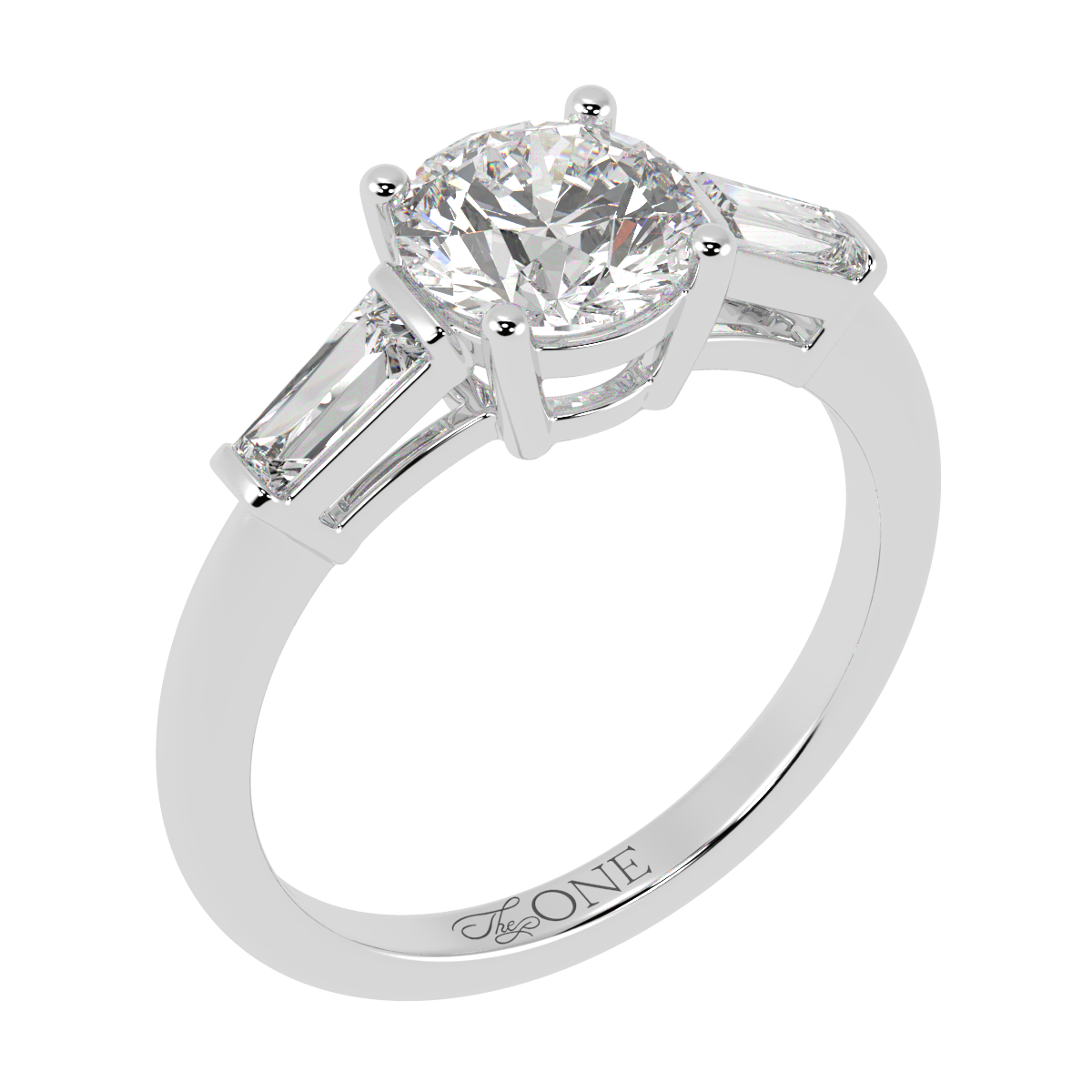 Round & Baguette Trilogy Diamond Engagement Ring