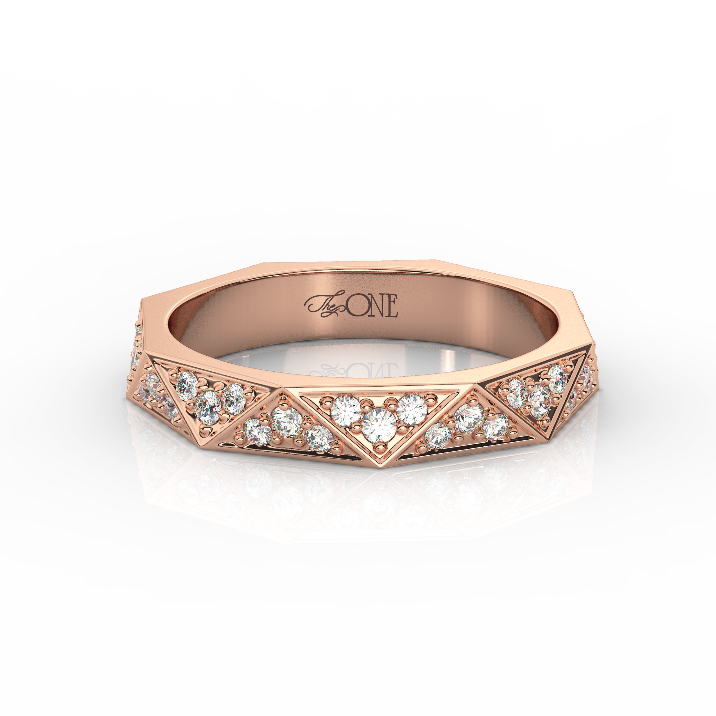 Round Diamond Geometric Wedding Band Rose Gold