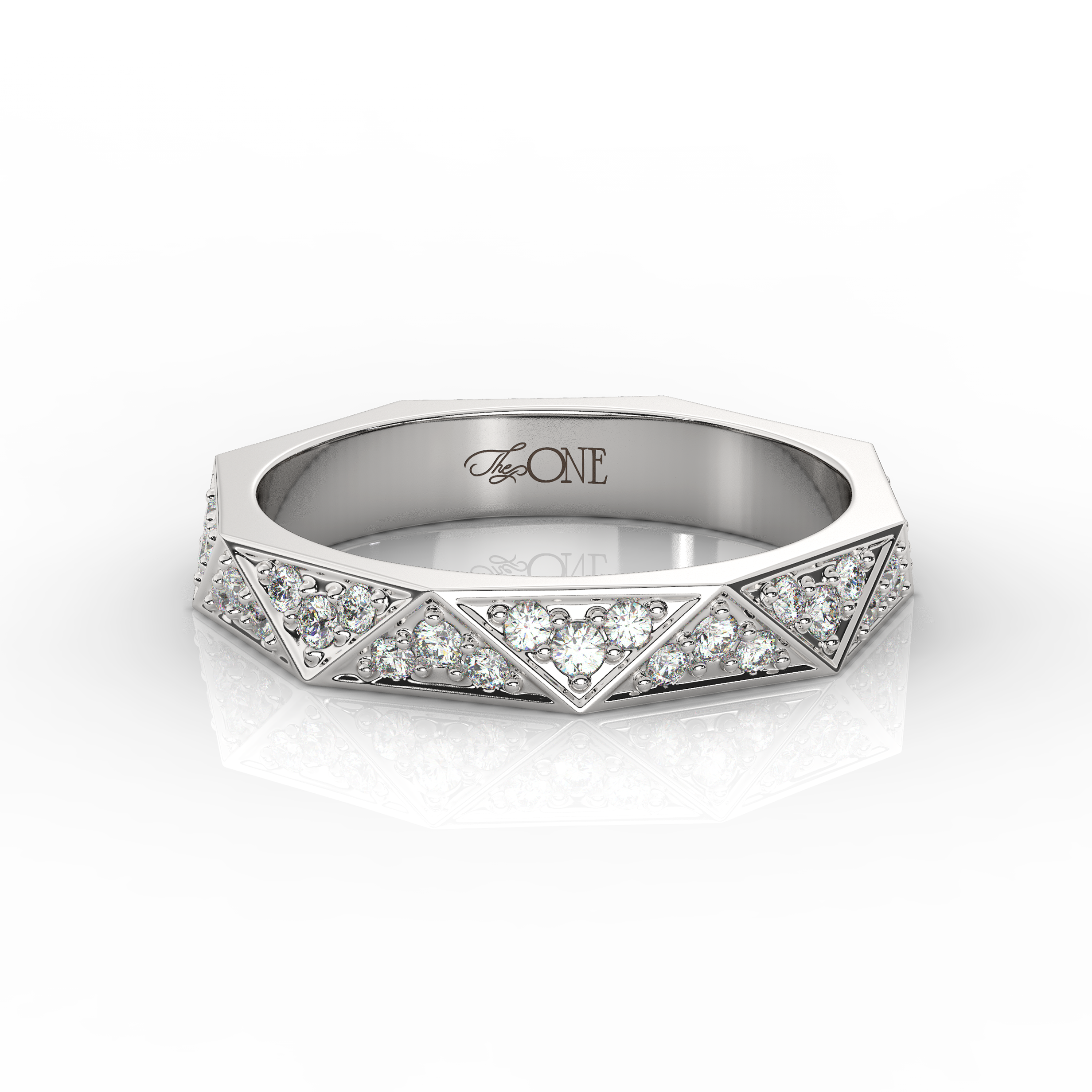 Round Diamond Geometric Wedding Band White Gold