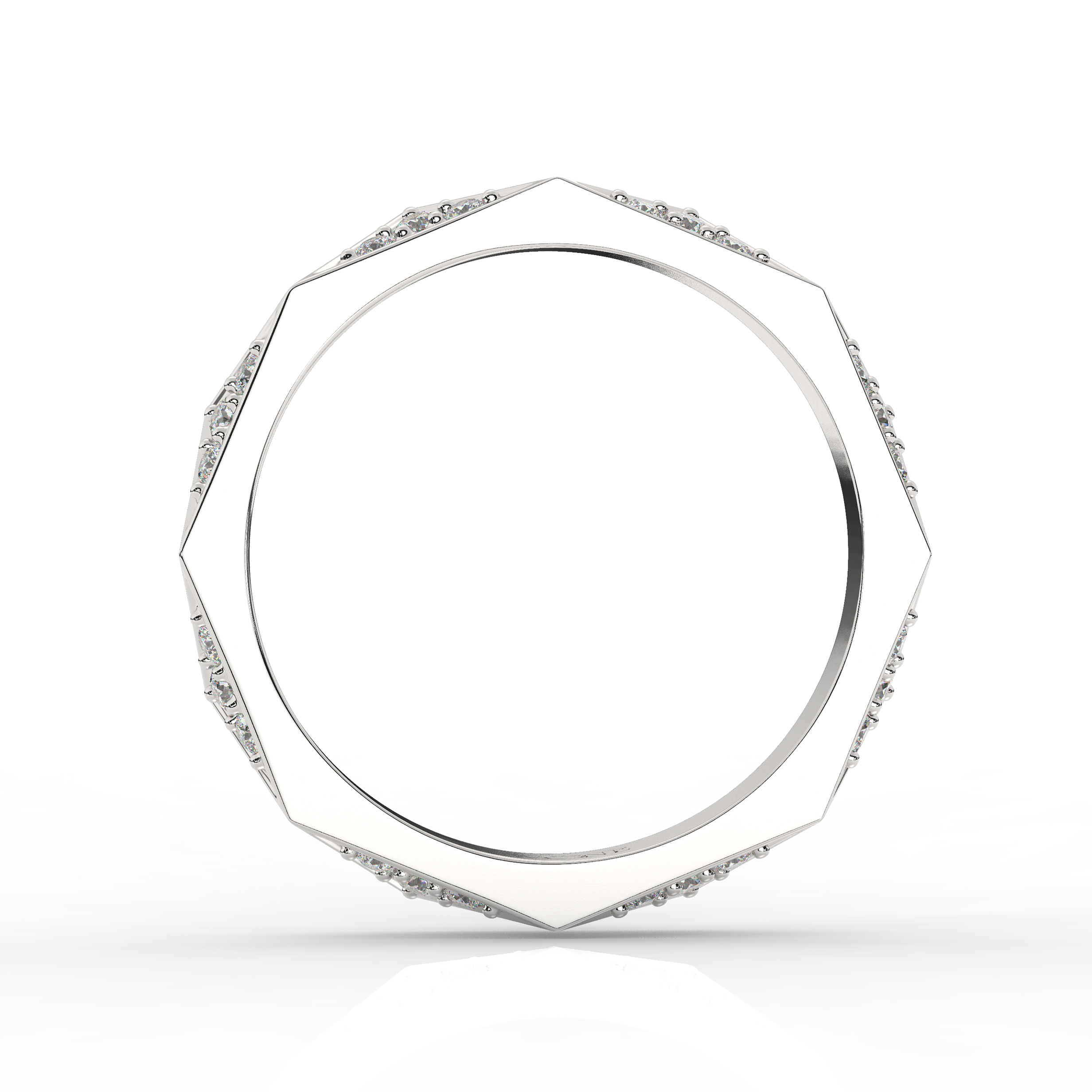 Round Diamond Geometric Wedding Band White Gold
