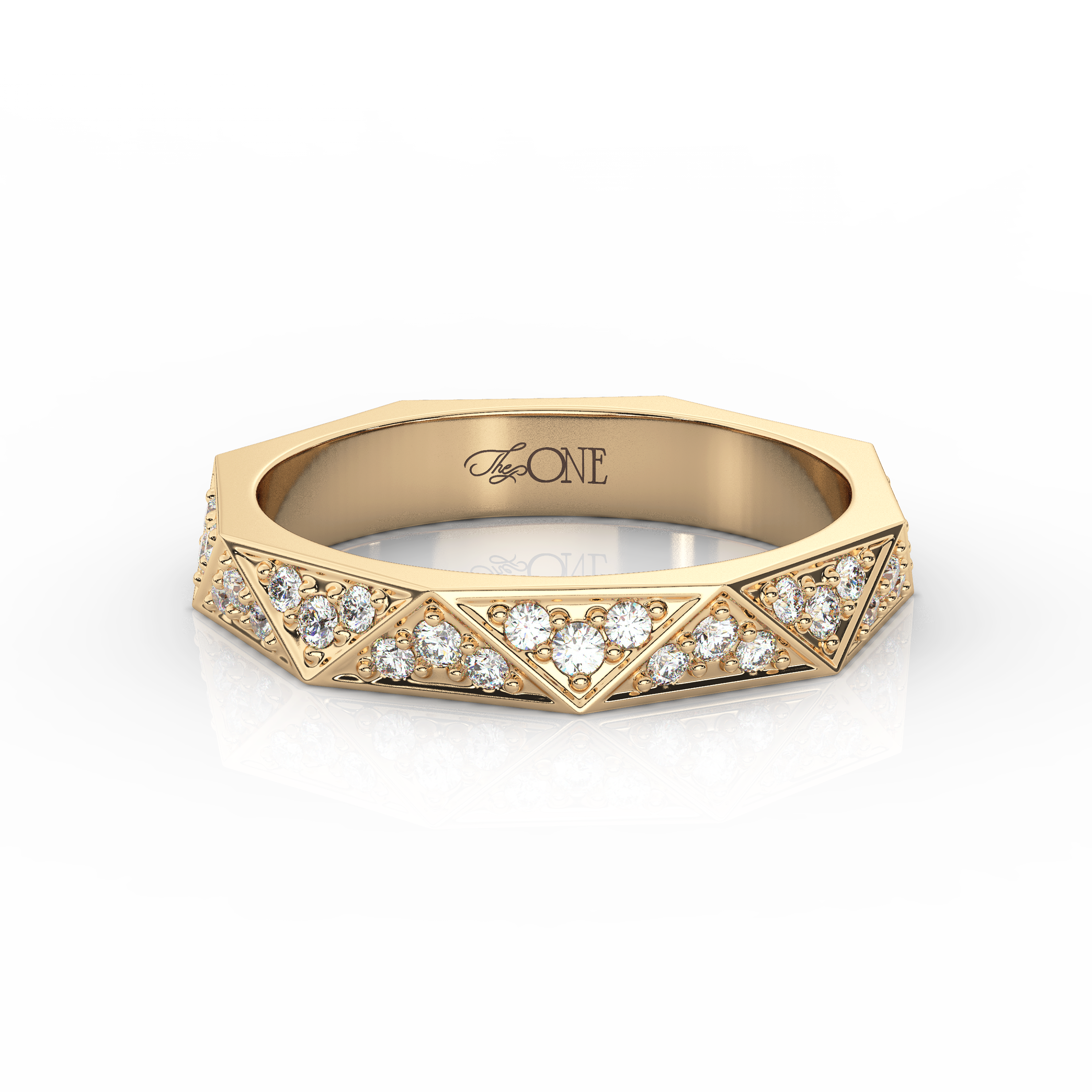 Round Diamond Geometric Wedding Band Yellow Gold