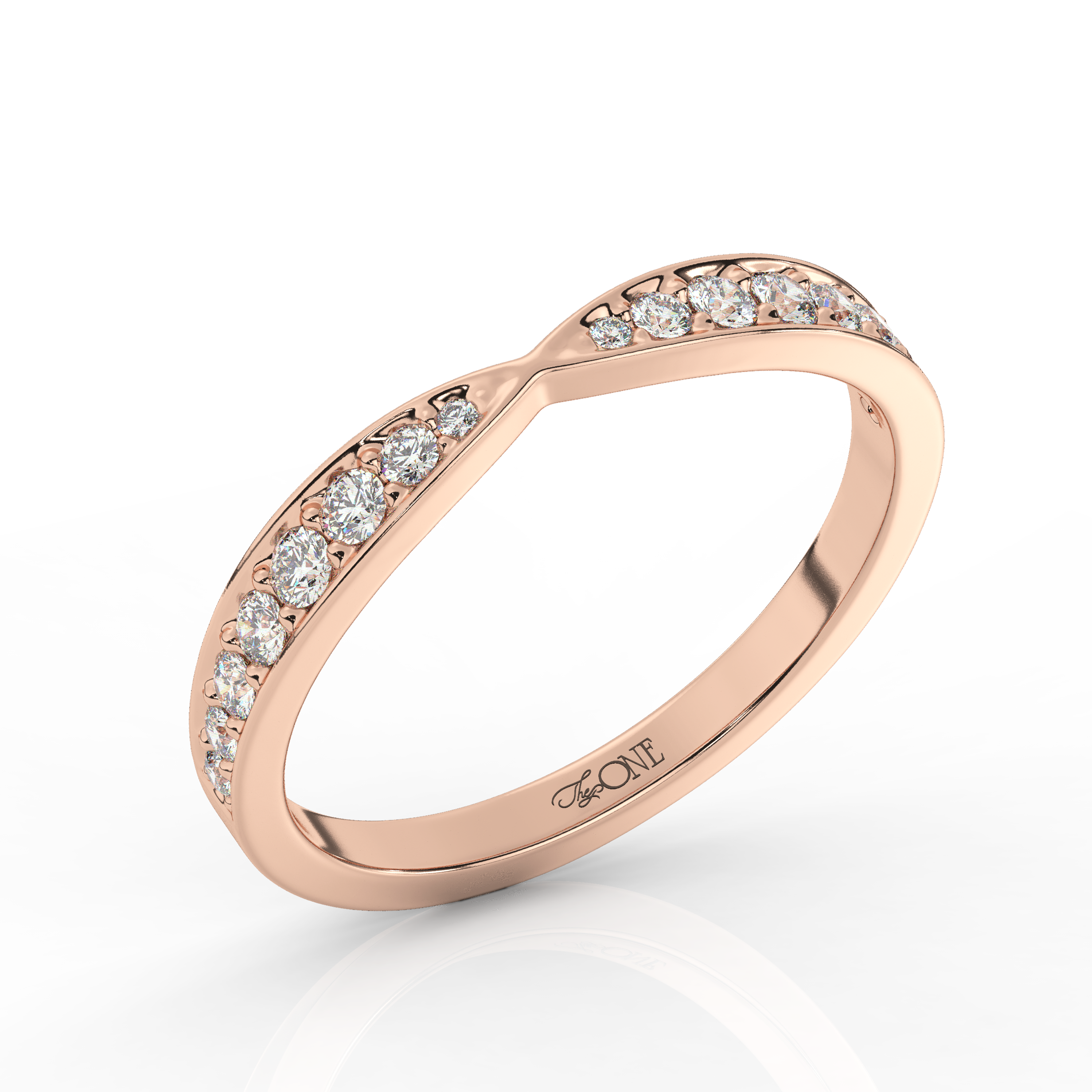 Round Diamond Tapered Wedding Band Rose Gold