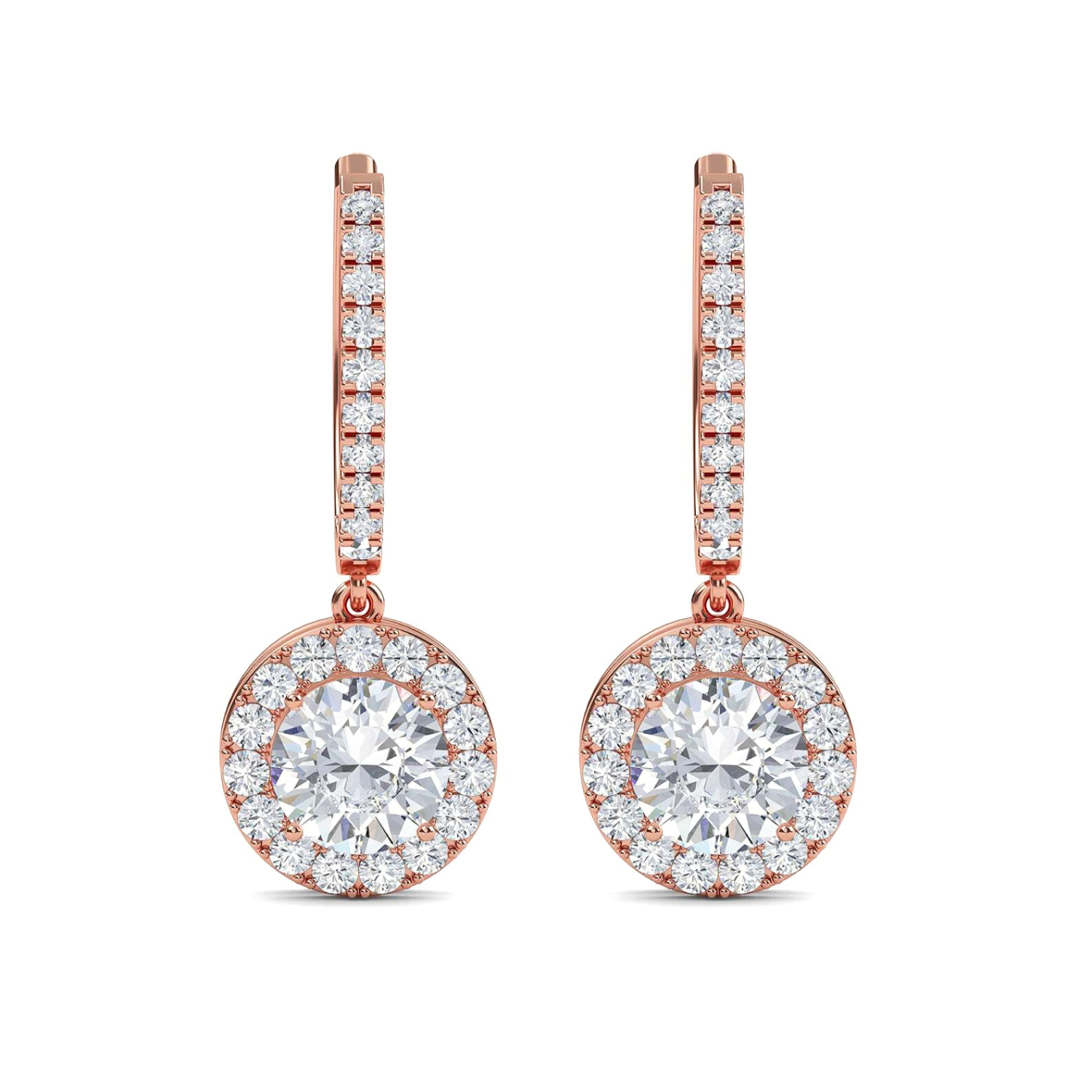 Round Halo Drop Earrings