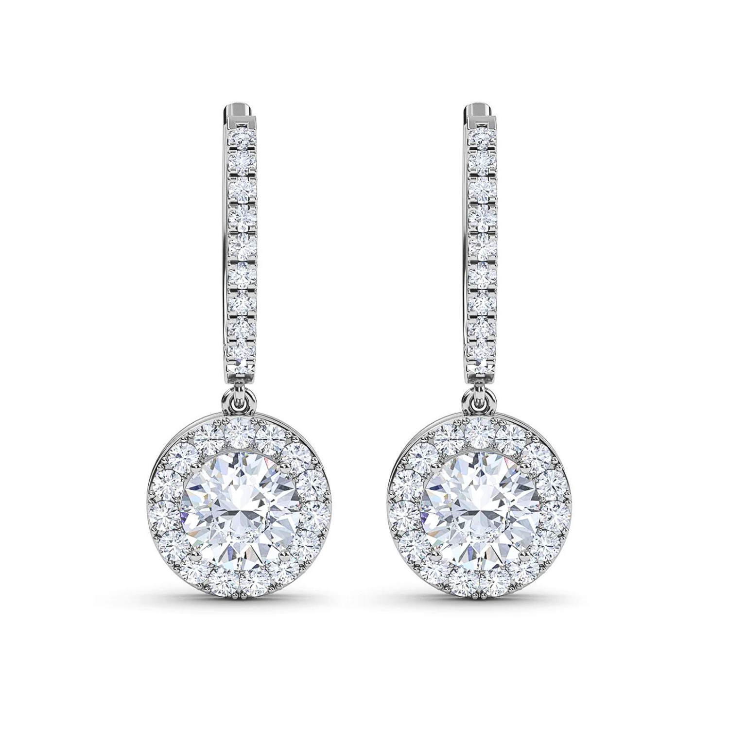 Round Halo Drop Earrings