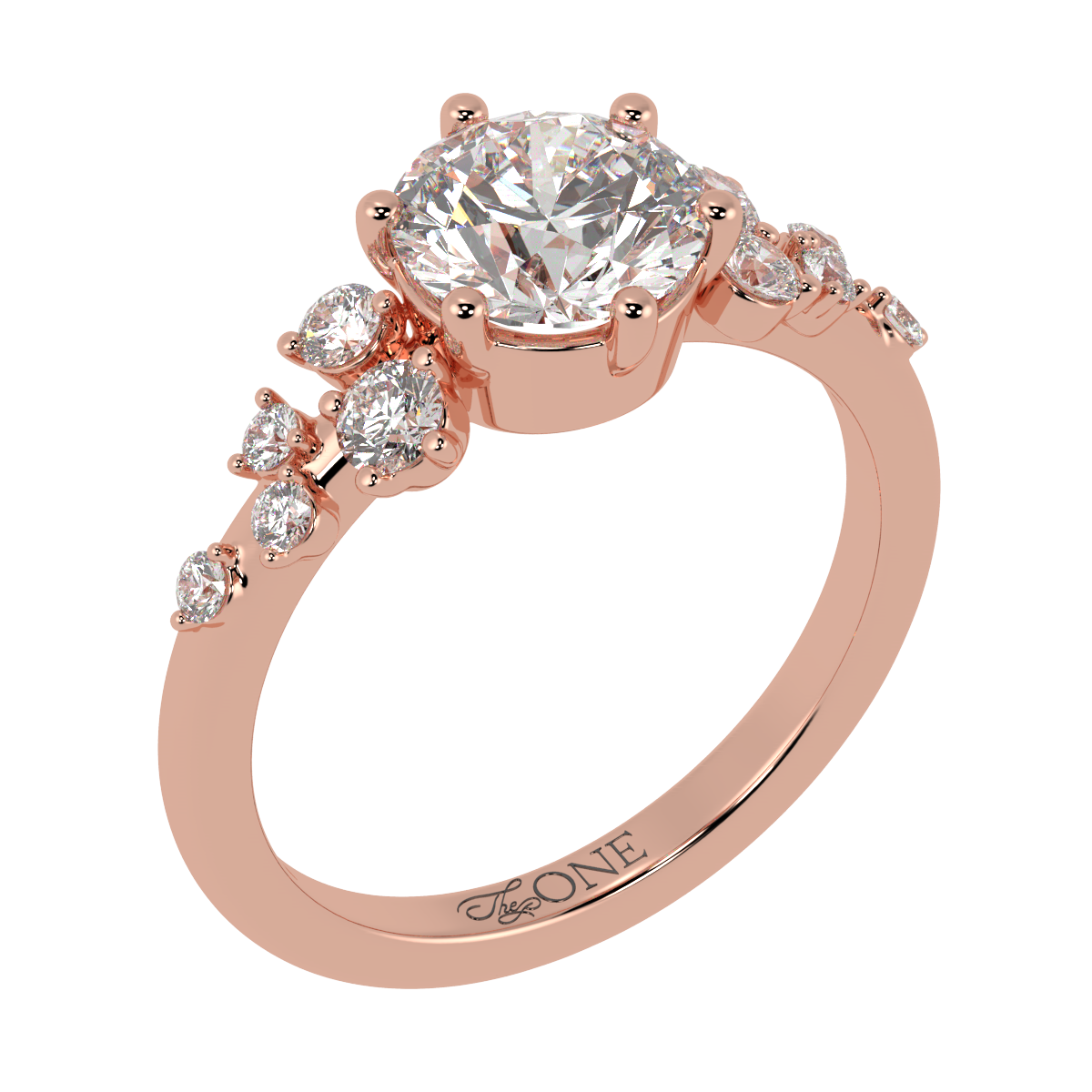 Round Multi-Stone Diamond Engagement Ring Rose Gold