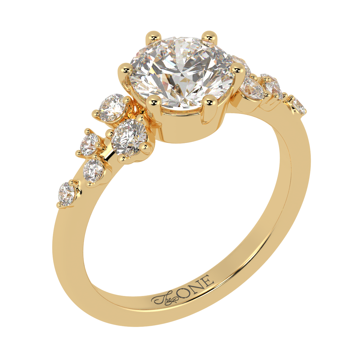Round Multi-Stone Diamond Engagement Ring Yellow Gold