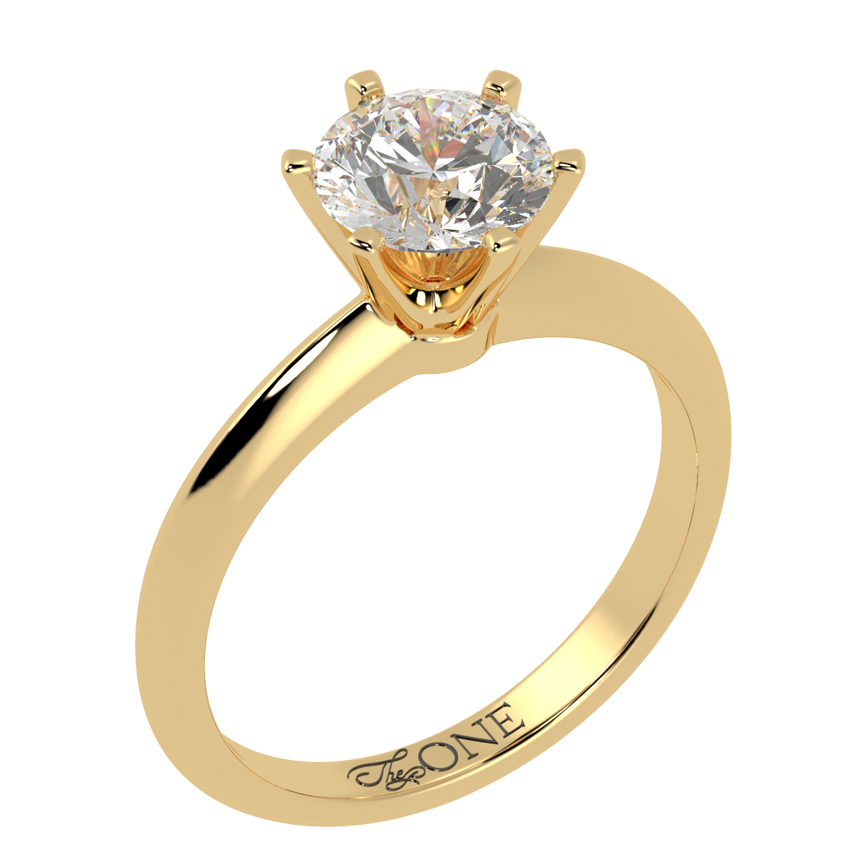 Round Solitaire 6-Claw Engagement Ring Yellow Gold