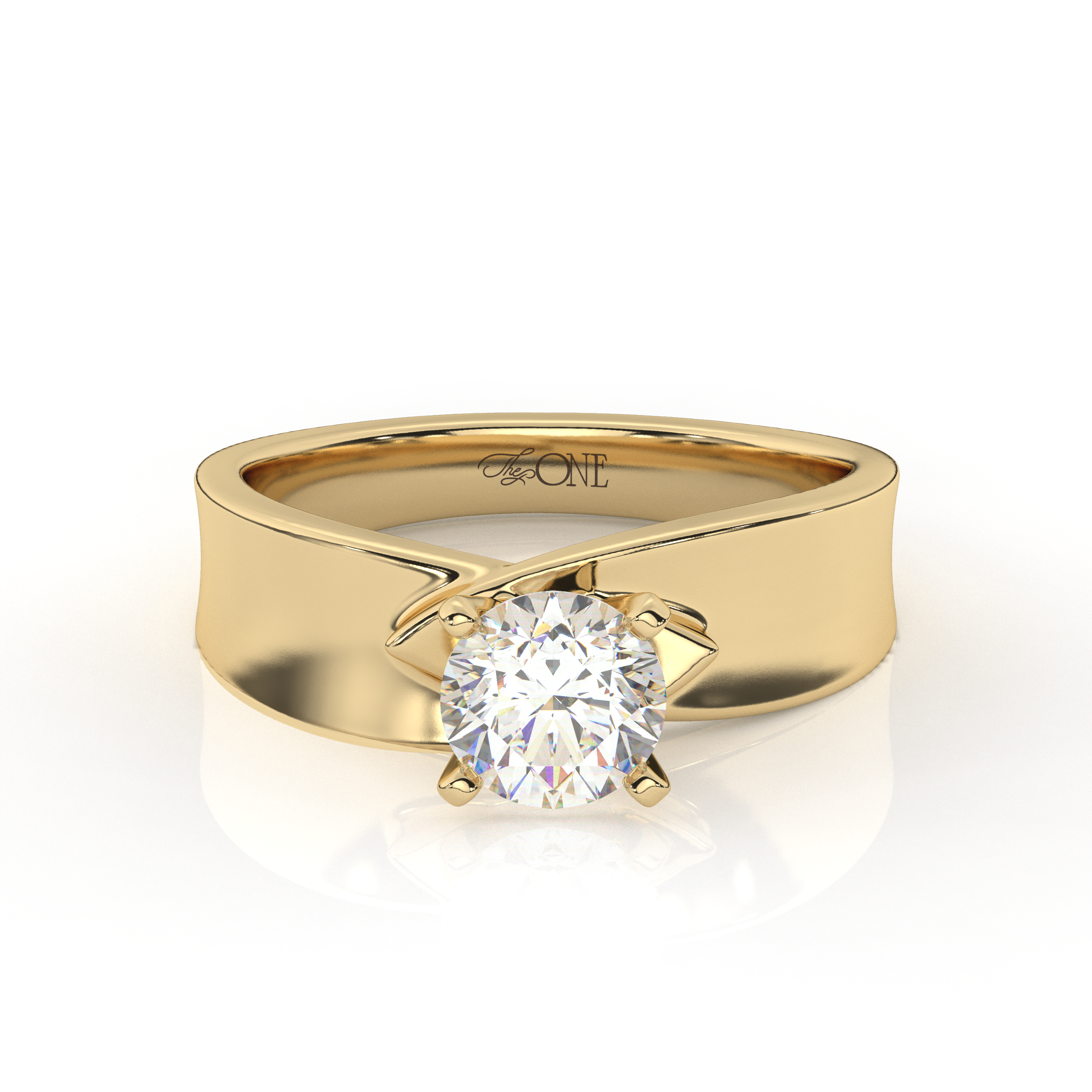 Round Twist Diamond Engagement Ring Yellow Gold Front View