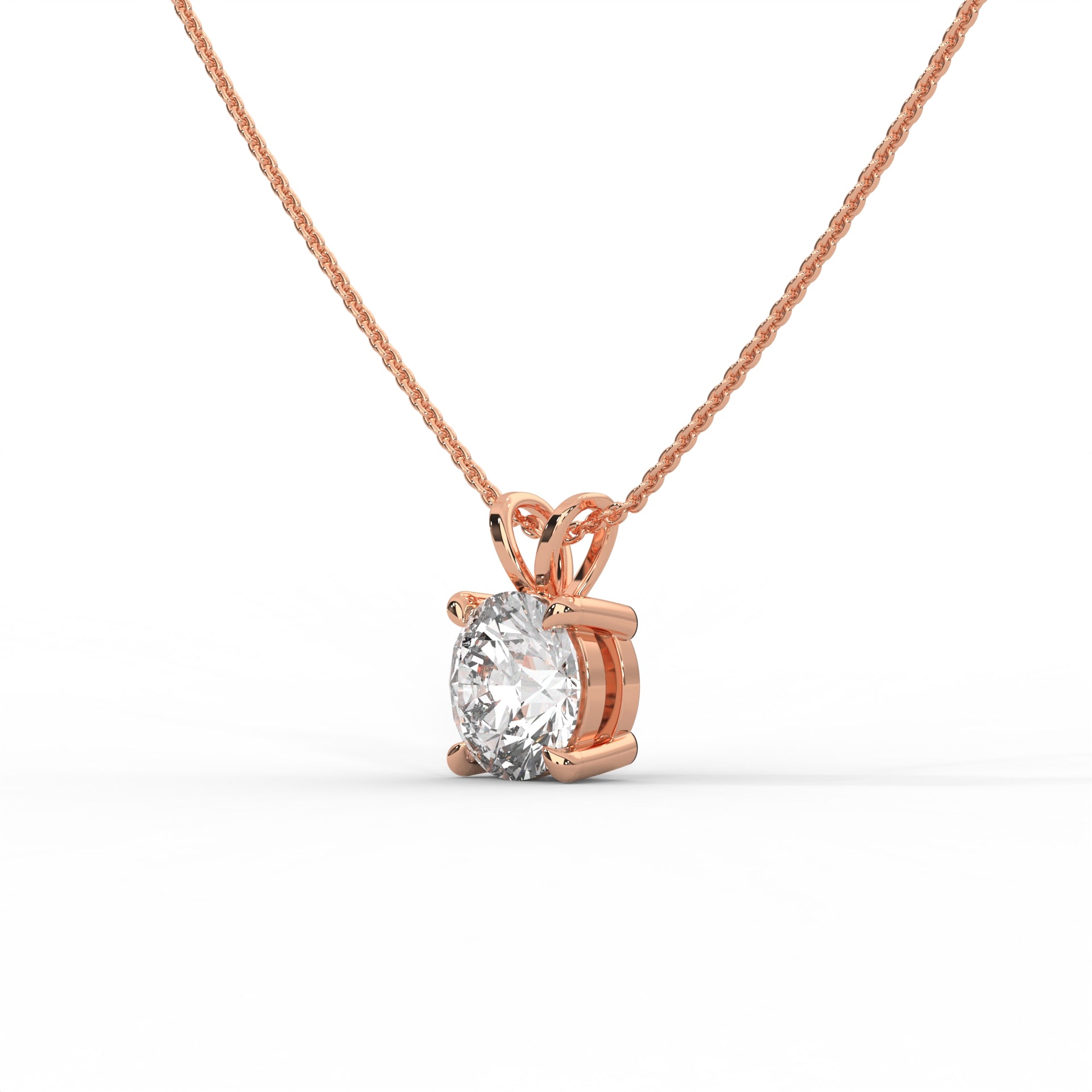 The One Classic Round Diamond Pendant Rose Gold Angled 