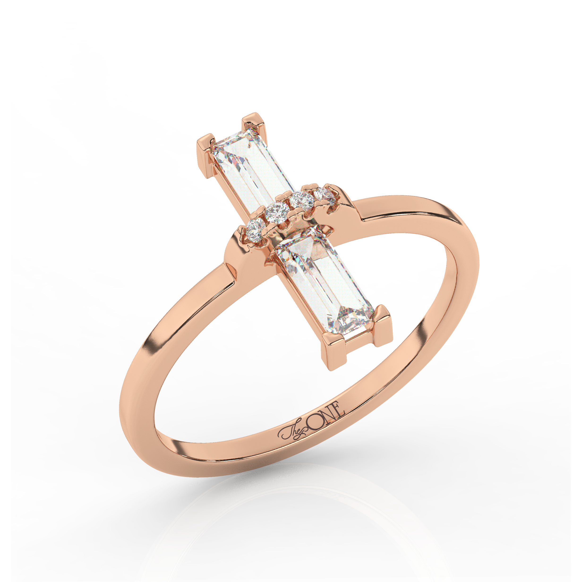 The One Delicat Baguette Diamond Ring Rose Gold Angled 