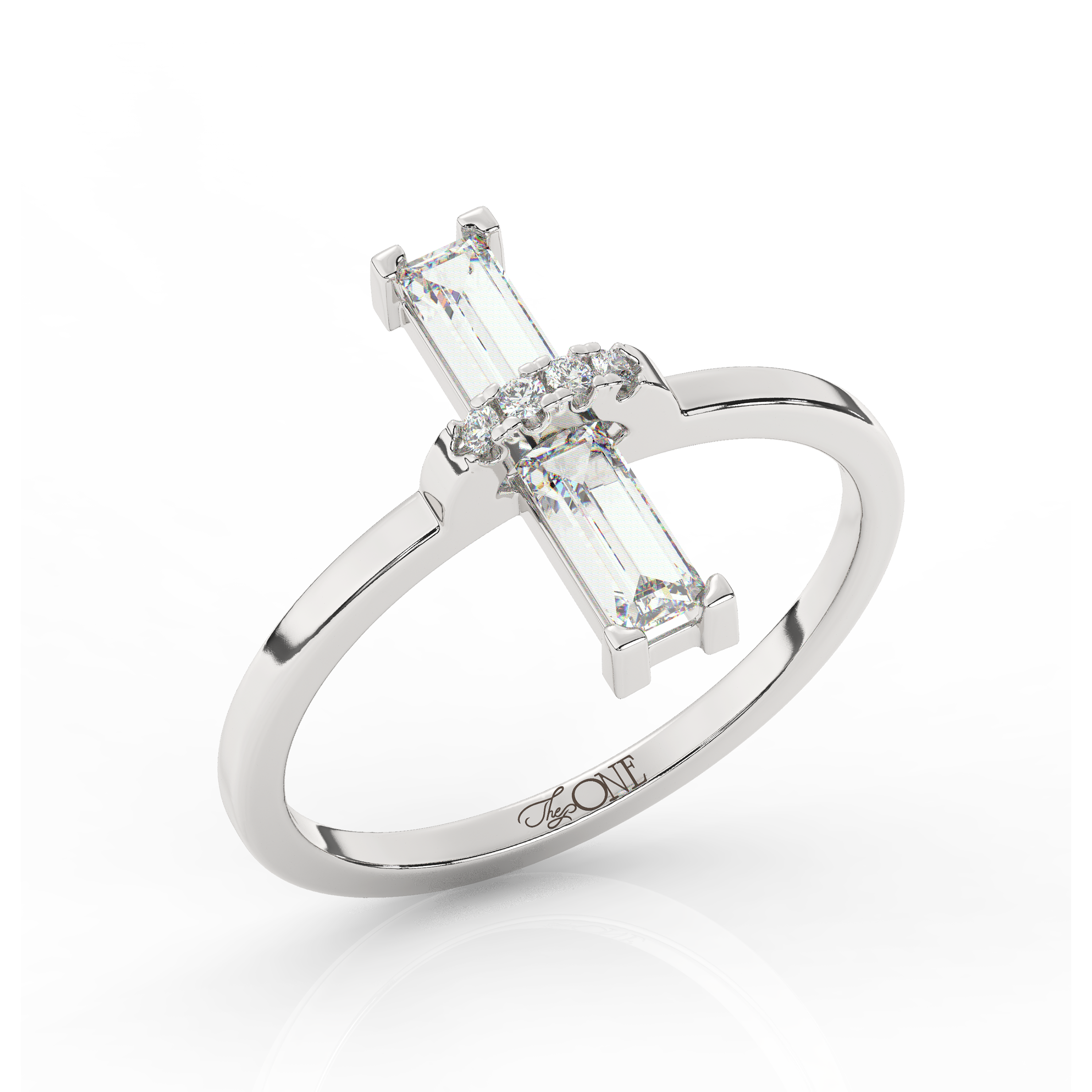 The One Delicat Baguette Diamond Ring White Gold Angled 