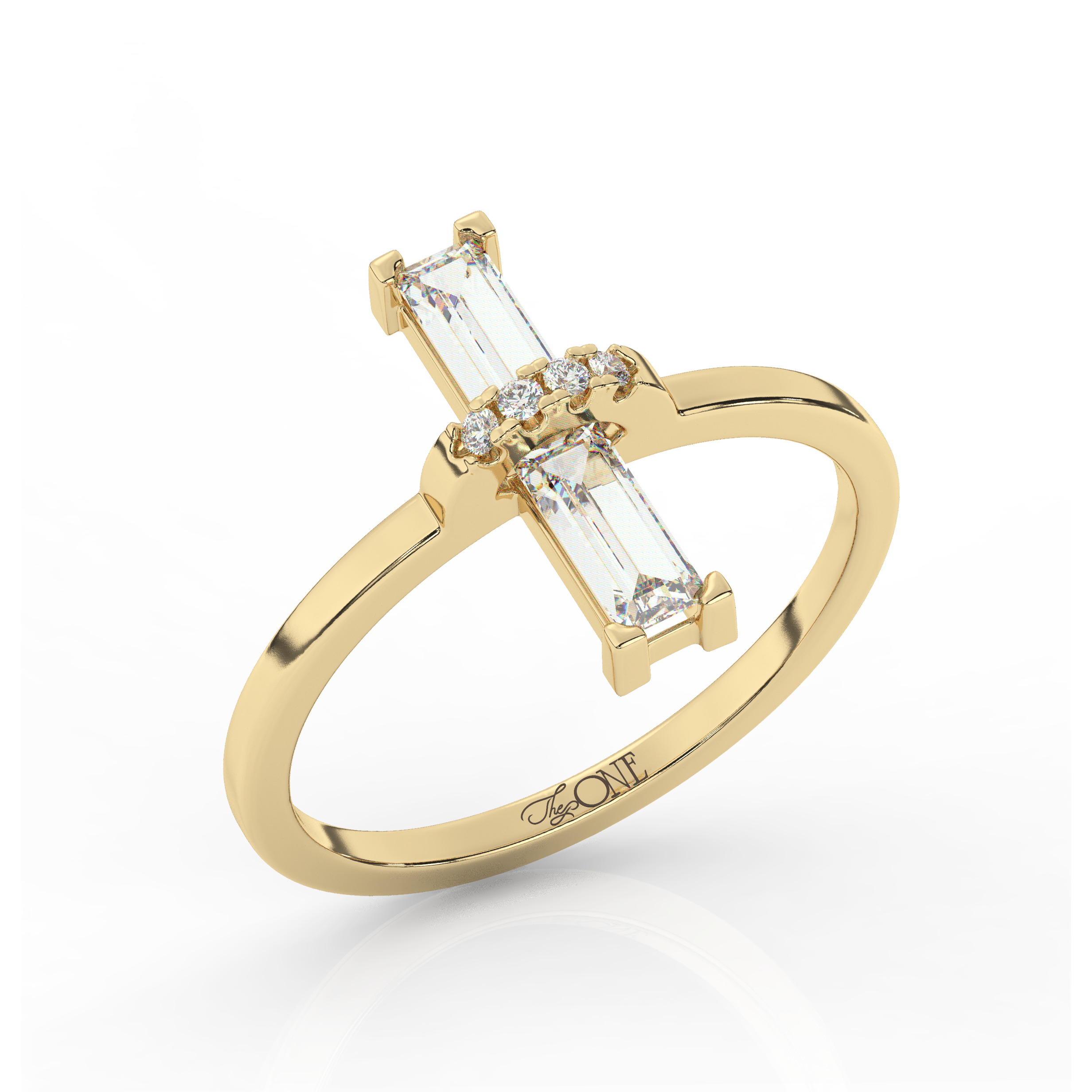 The One Delicat Baguette Diamond Ring Yellow Gold Angled 