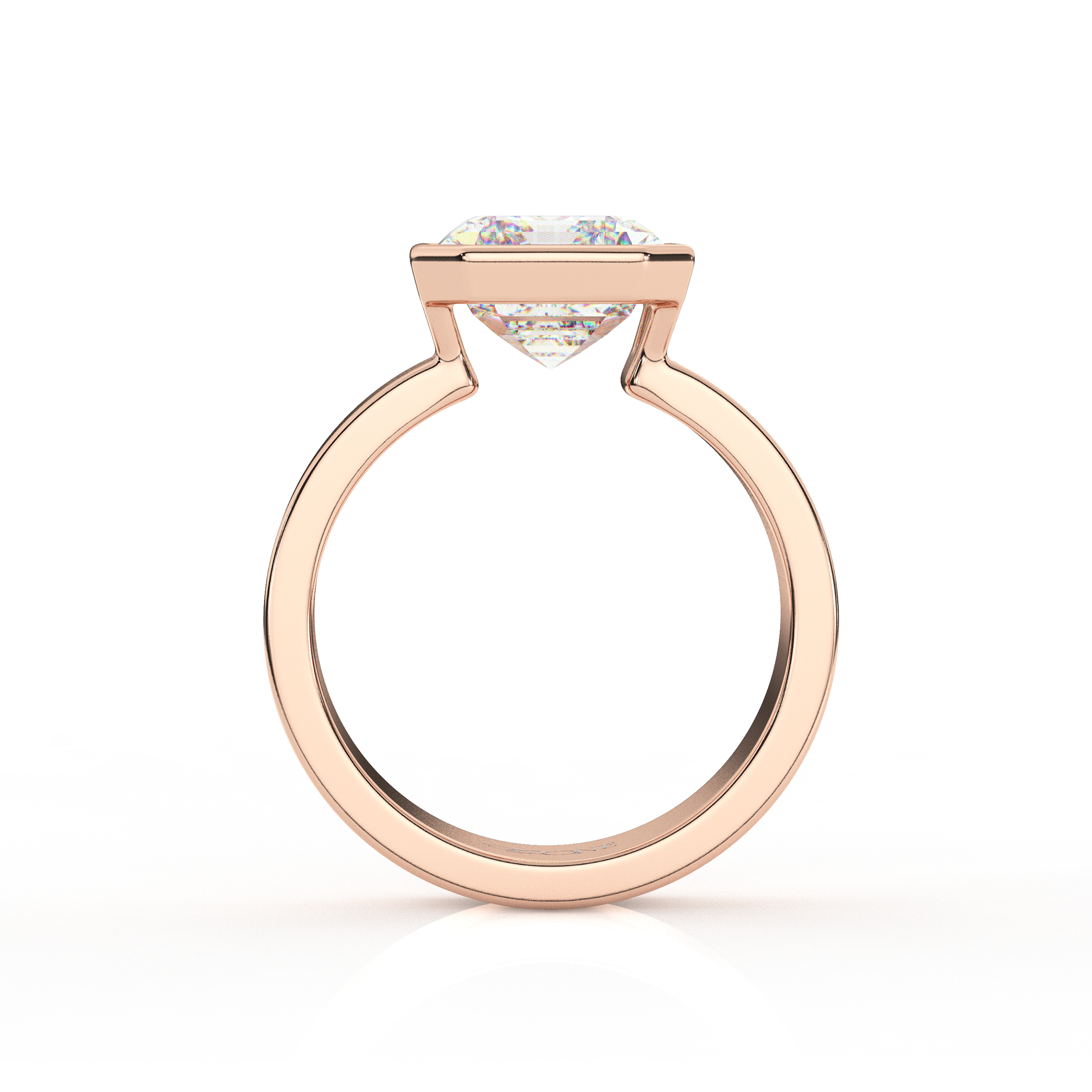 The One Illimite Emerald Bezel Diamond Engagement Ring Rose Gold Side 