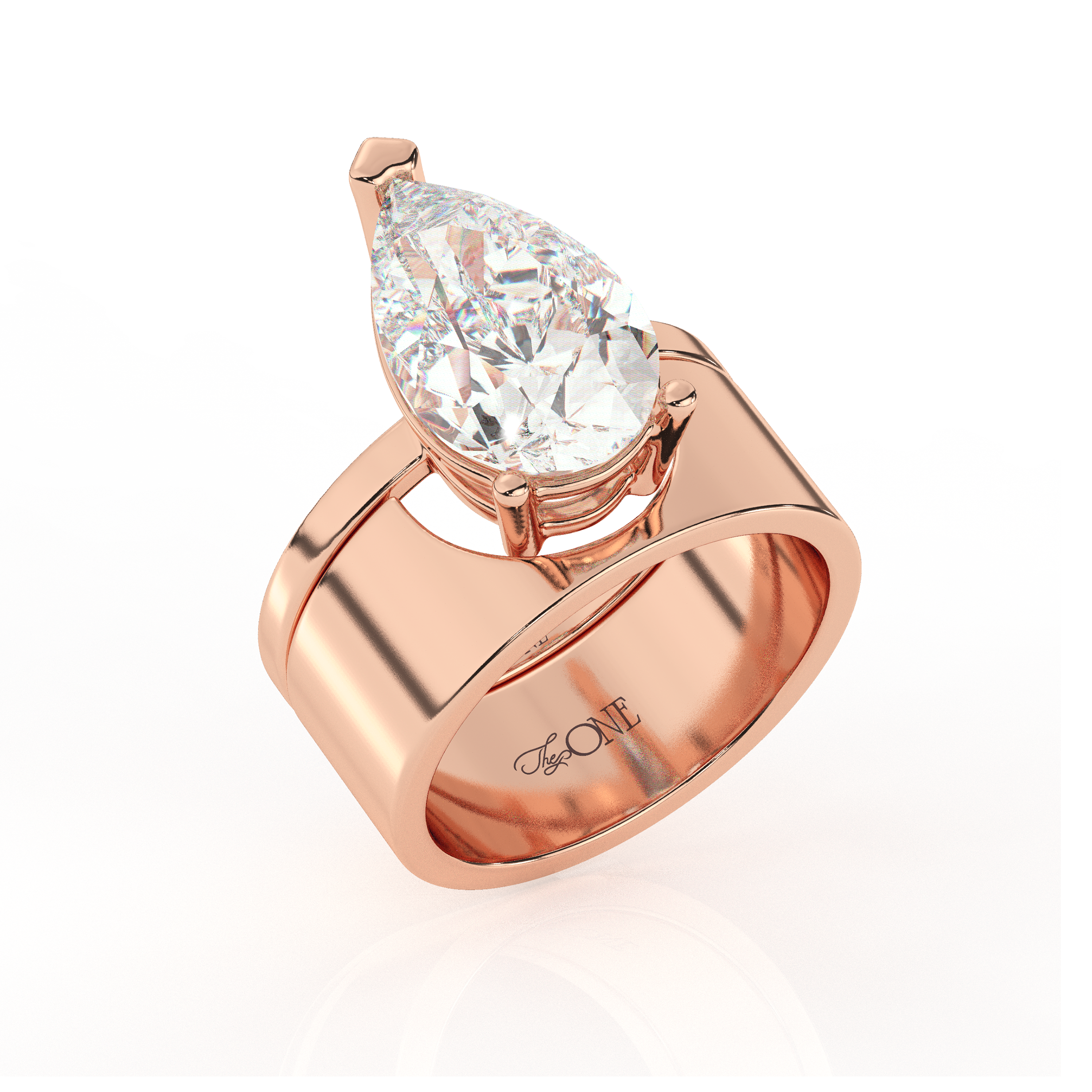 The One Illimite Pear Bridal Diamond Engagement Set Rose Gold Angled 