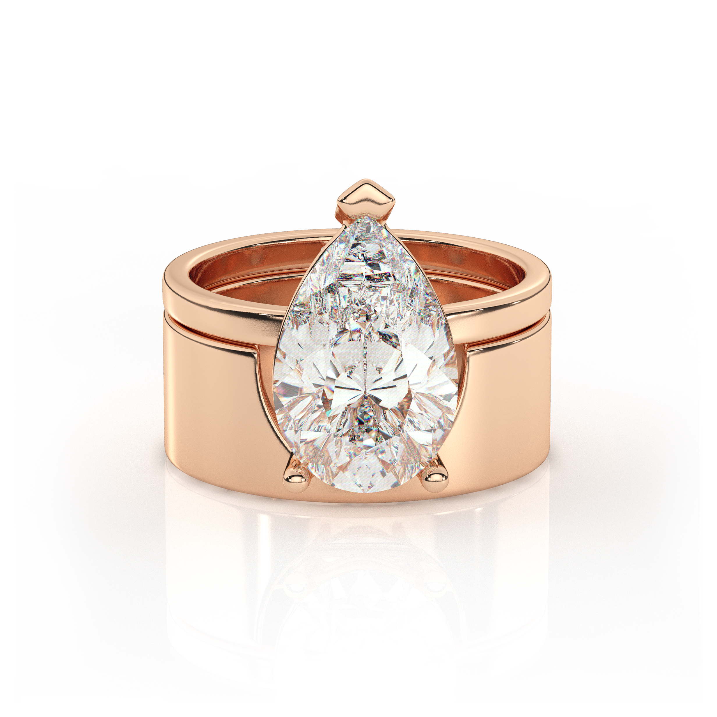 The One Illimite Pear Bridal Diamond Engagement Set Rose Gold Front 