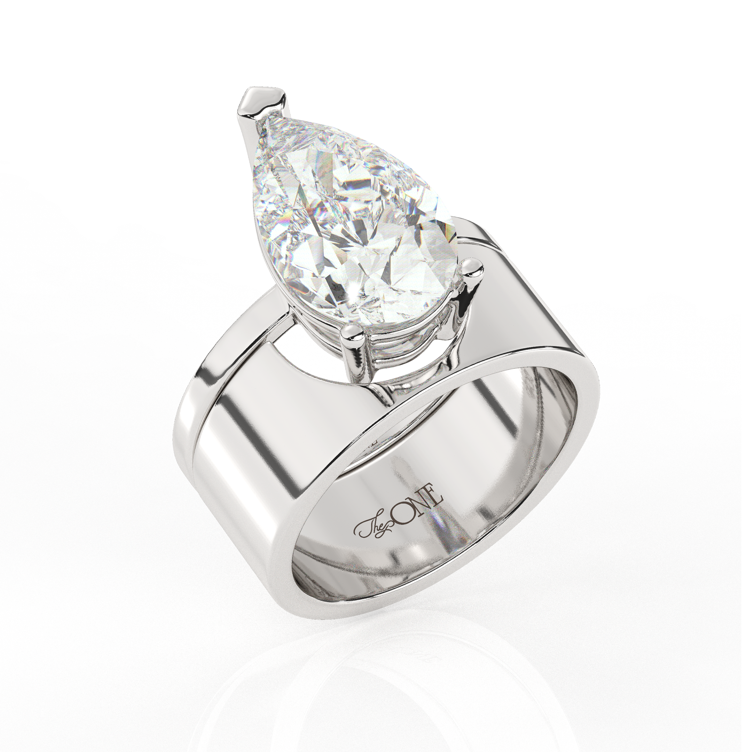 The One Illimite Pear Bridal Diamond Engagement Set White Gold Angled 