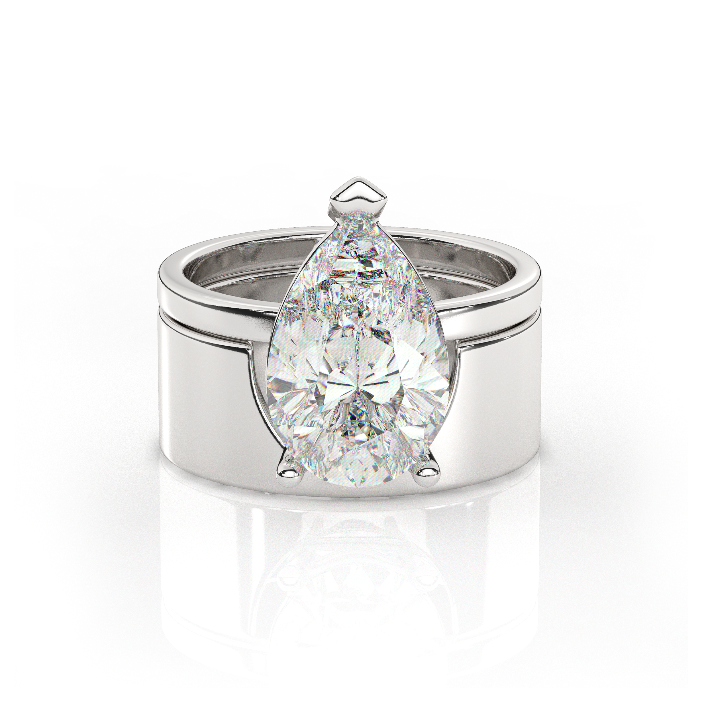 The One Illimite Pear Bridal Diamond Engagement Set White Gold Front