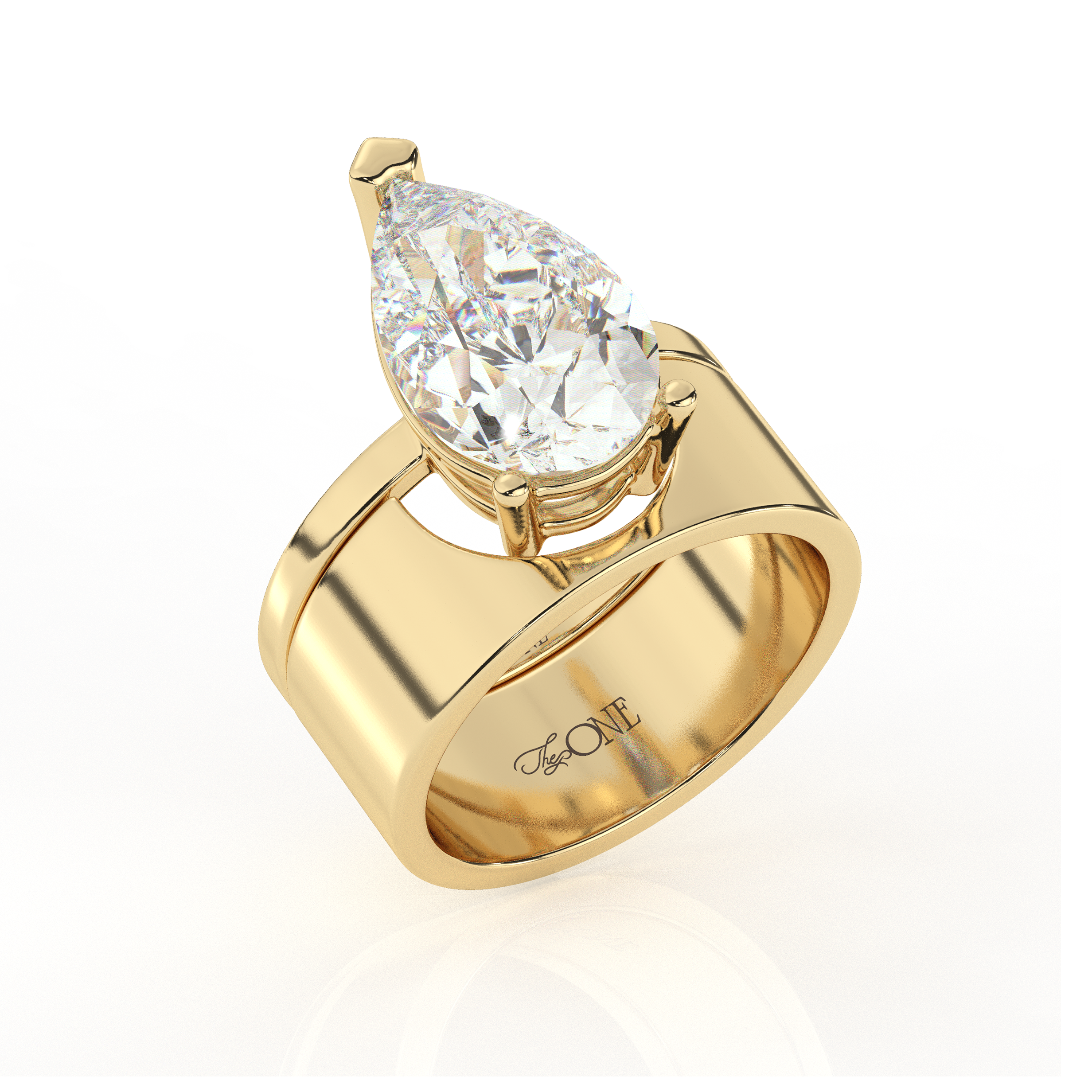 The One Illimite Pear Bridal Diamond Engagement Set Yellow Gold Angled 