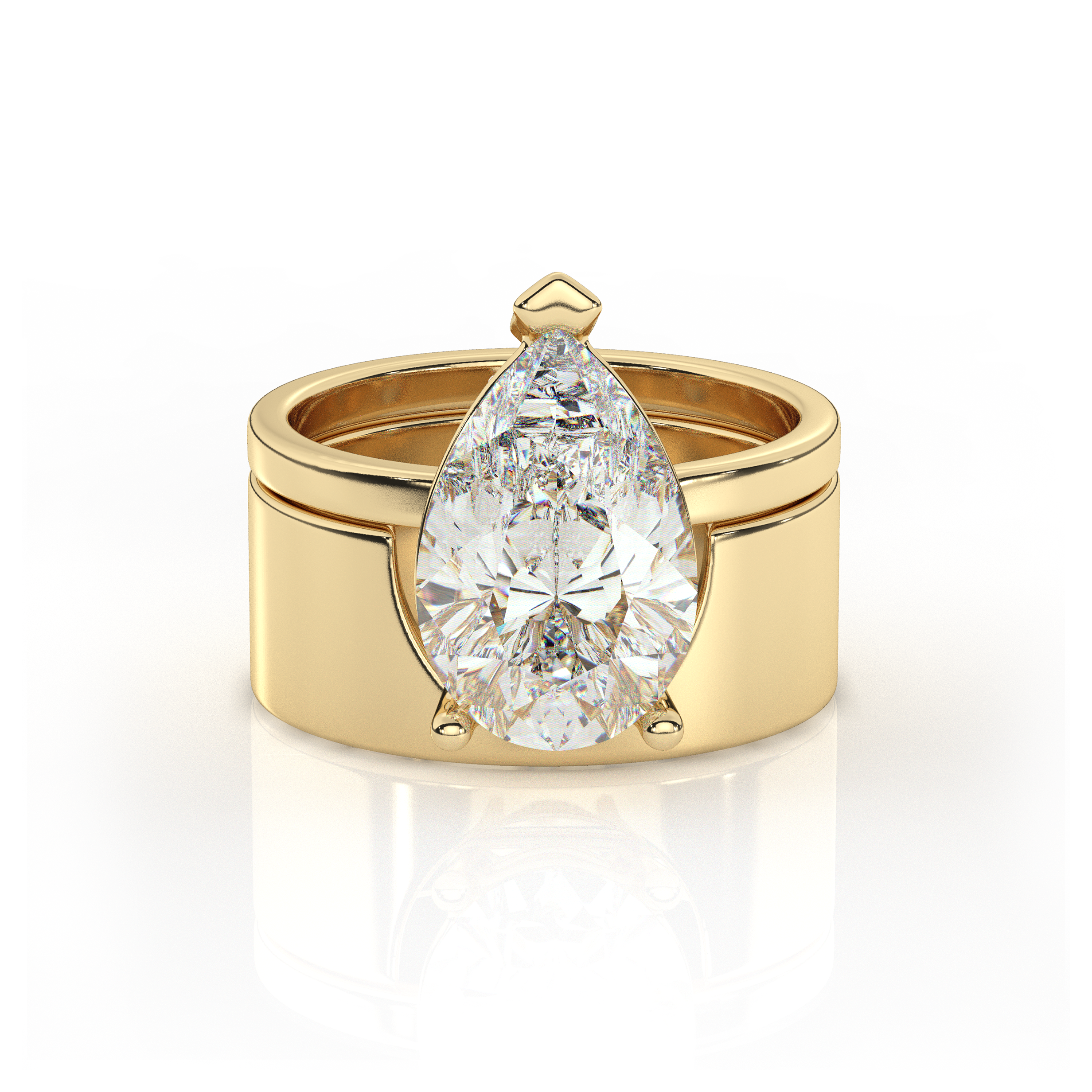 The One Illimite Pear Bridal Diamond Engagement Set Yellow Gold Front