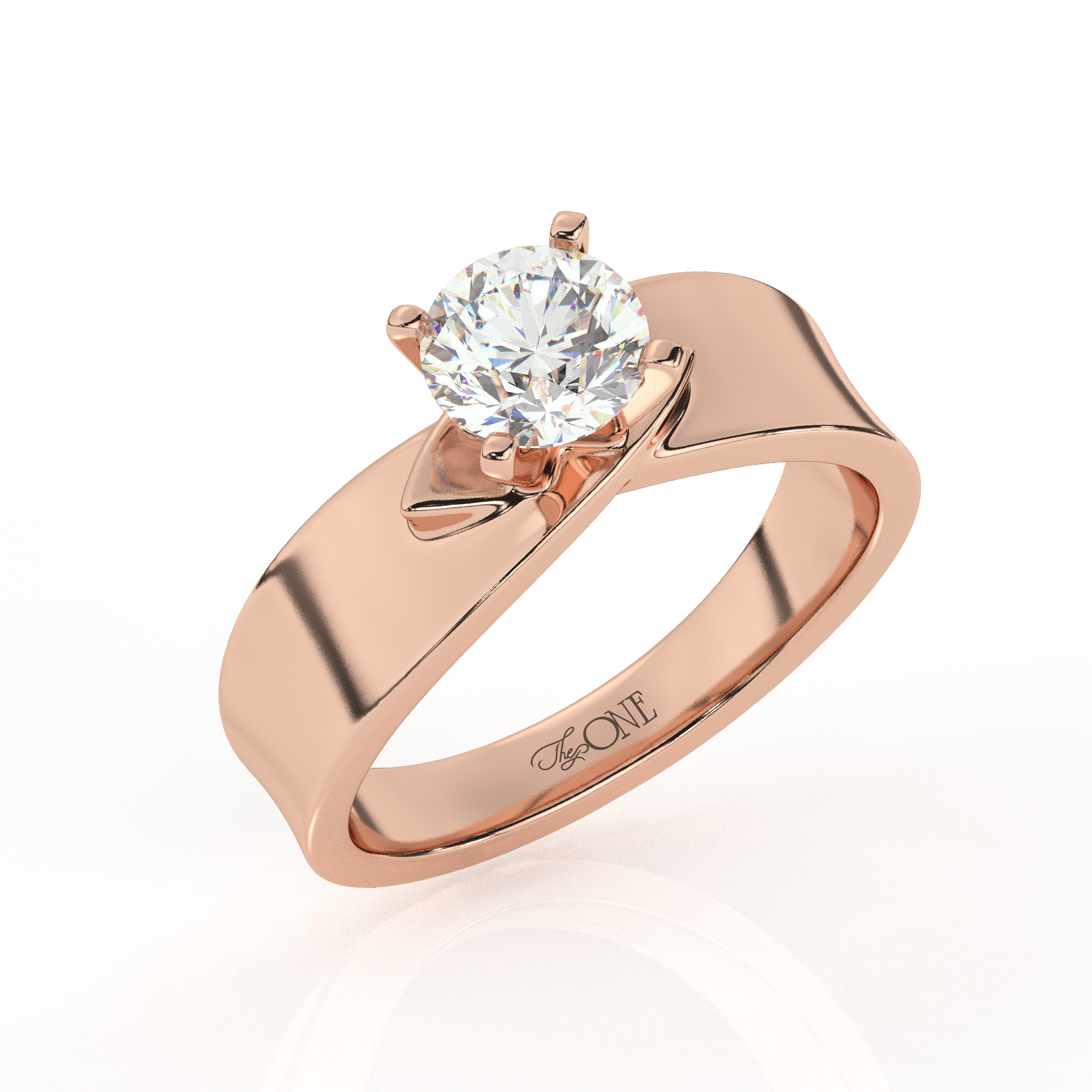 The One Illimite Round Solitaire Diamond Engagement Ring Rose Gold Angled 