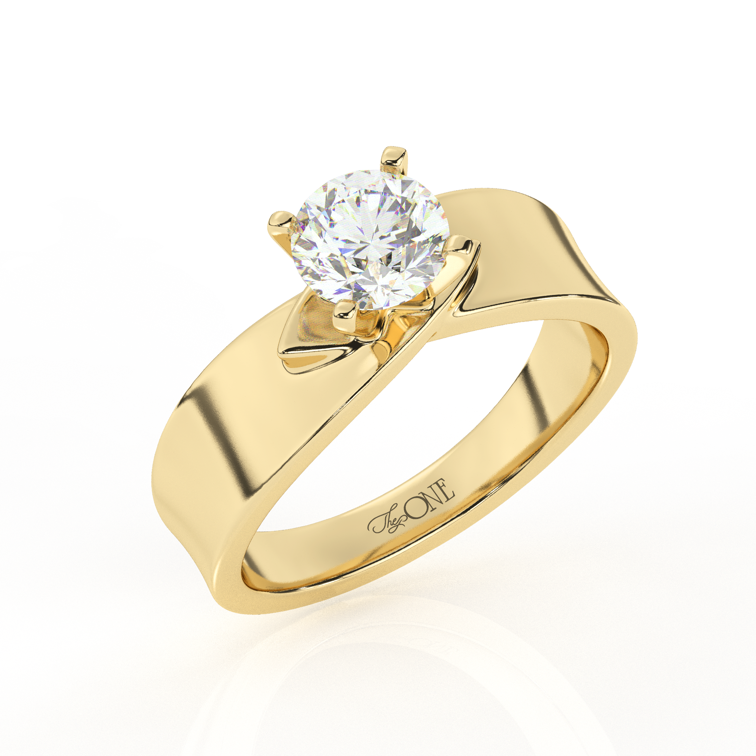 The One Illimite Round Solitaire Diamond Engagement Ring Yellow Gold Angled