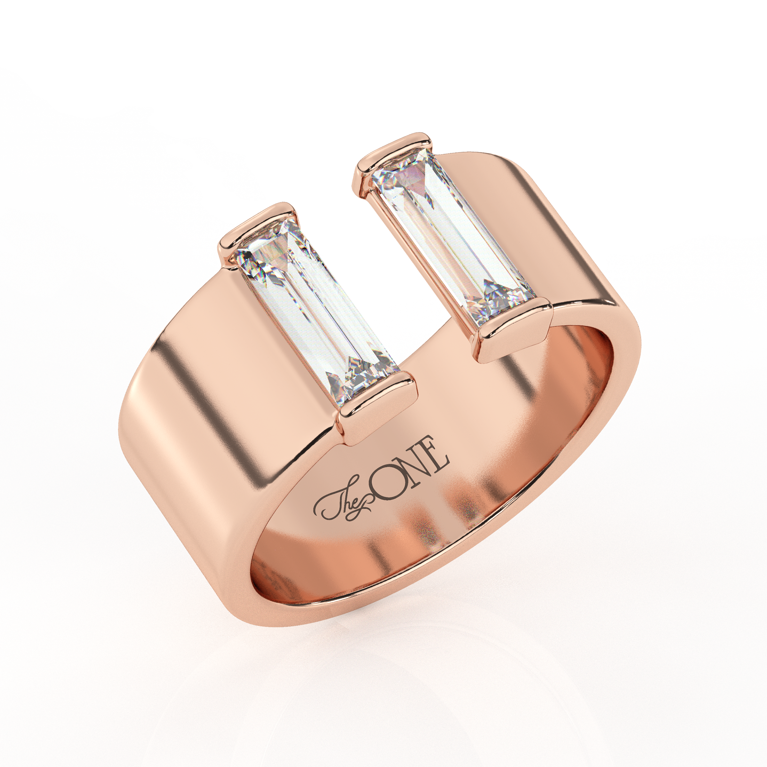 The One Illimite Twin Baguette Diamond Ring Rose Gold Angled 