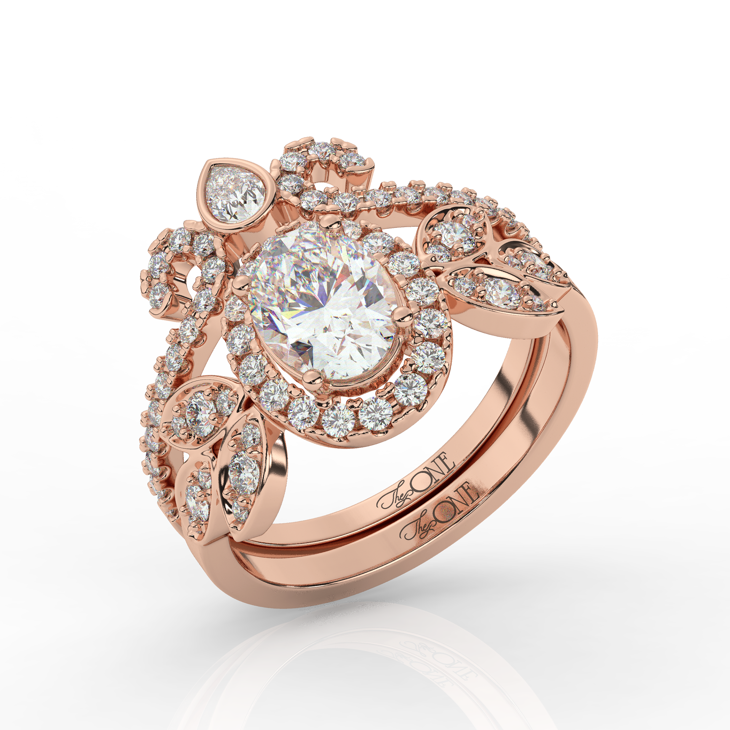 The One Oval Diamond Bridal Set Rose Gold Angled