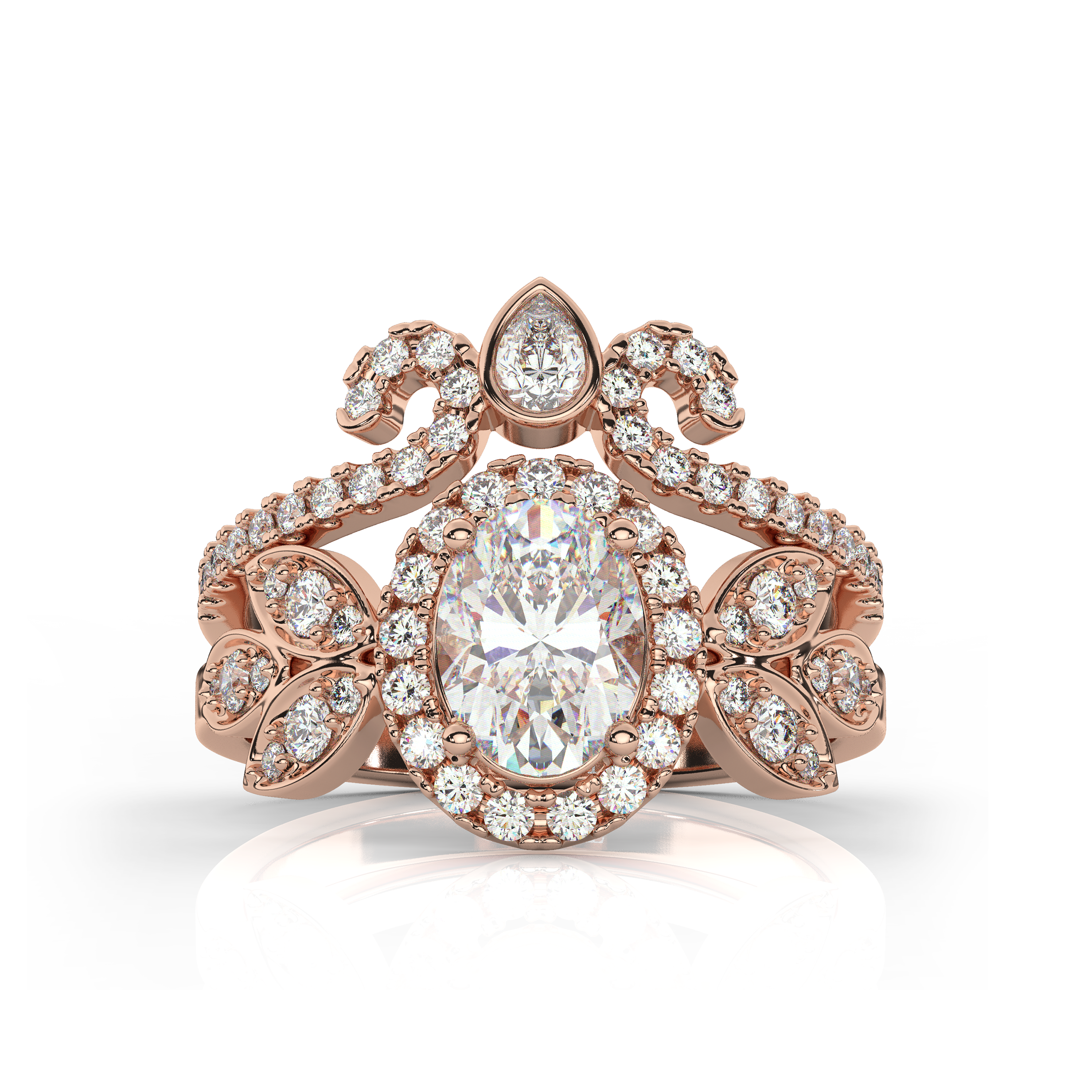 The One Oval Diamond Bridal Set Rose Gold Front