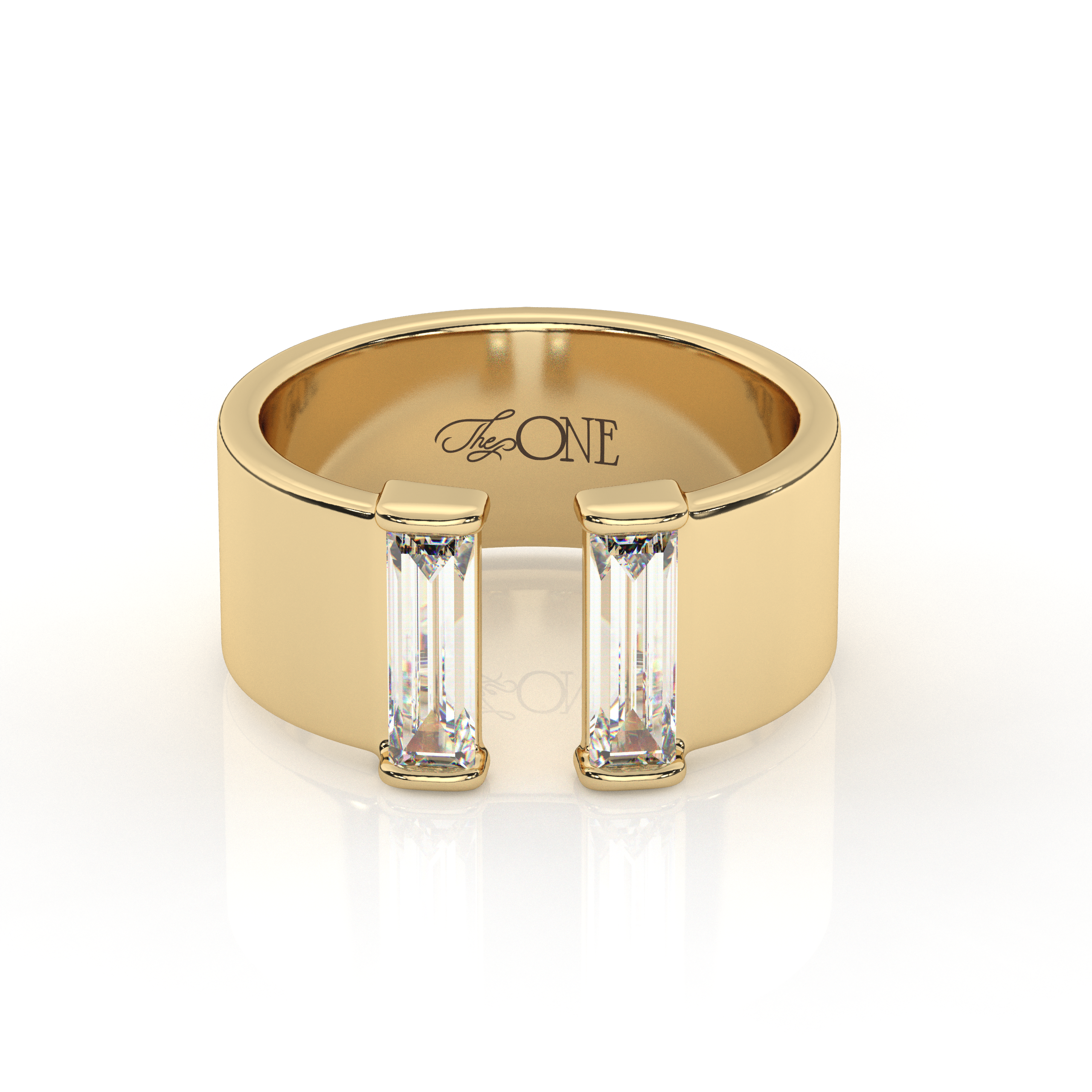 Twin Baguette Diamond Ring Yellow Gold Front View