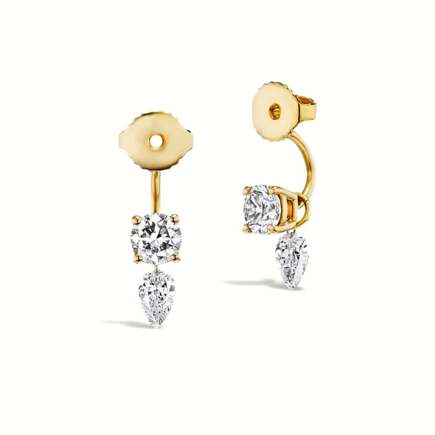 Round Diamond Earring Jacket with Pear Charm