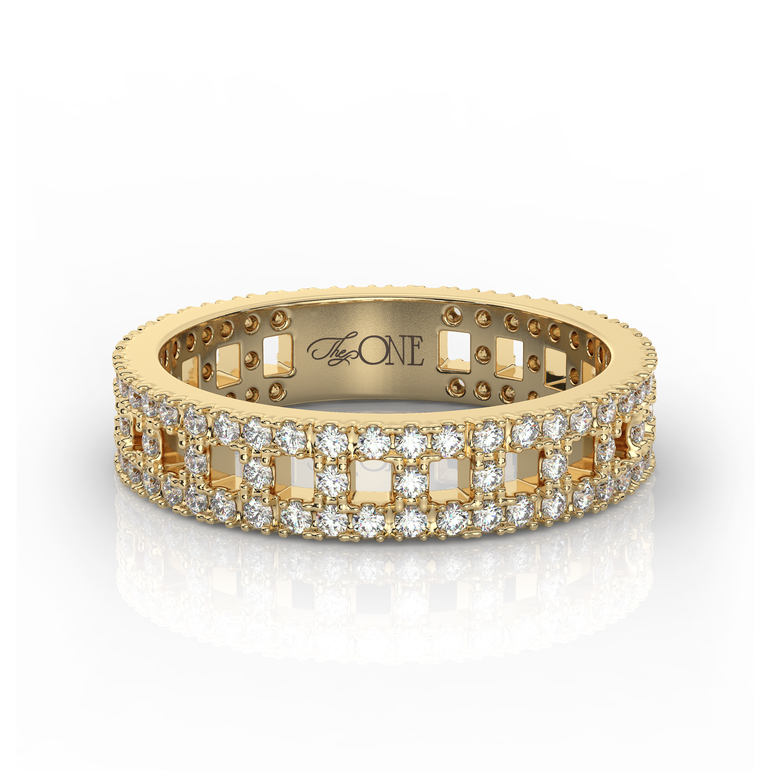 Wide T-Shaped Diamond Pavé Ring Yellow Gold