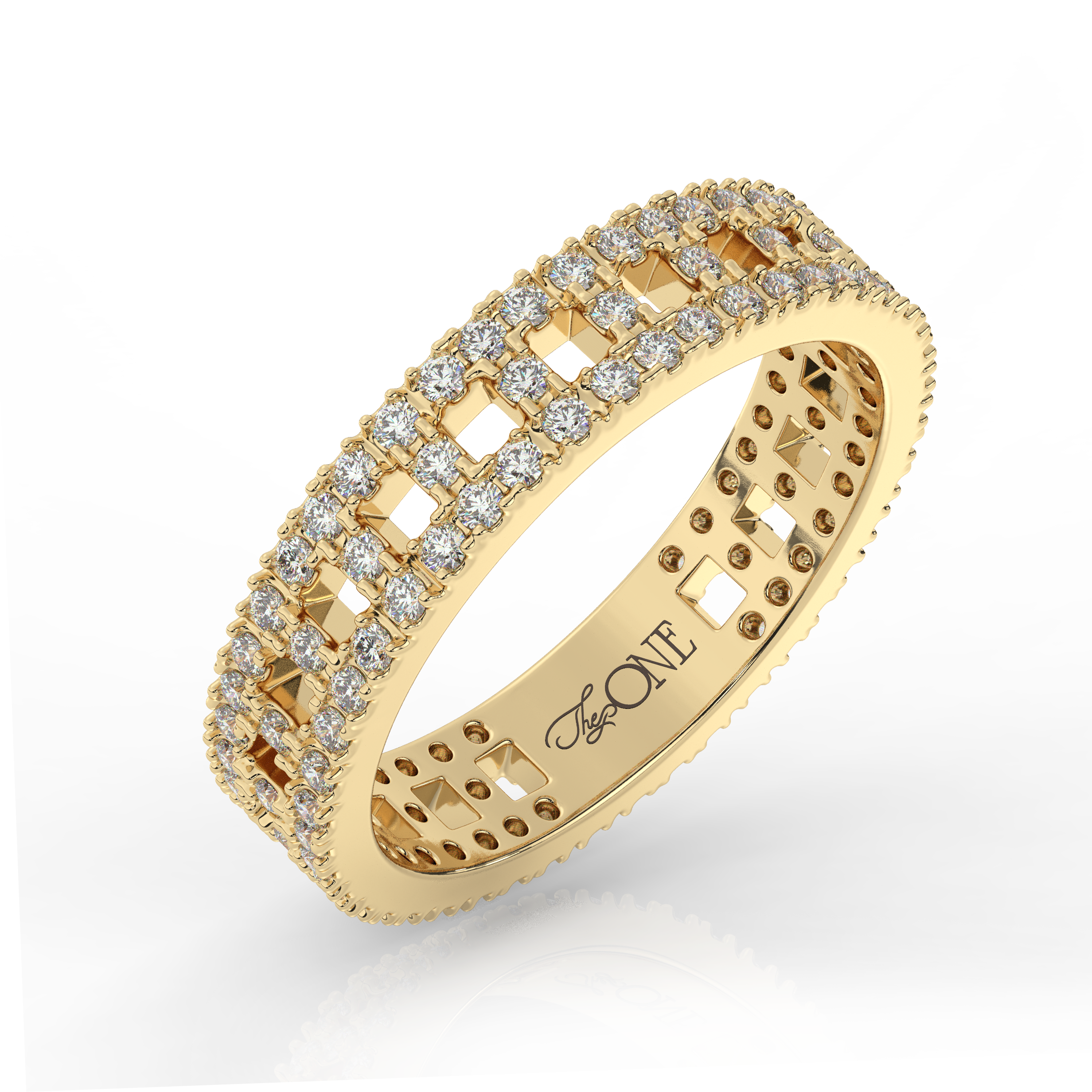 Wide T-Shaped Diamond Pavé Ring Yellow Gold